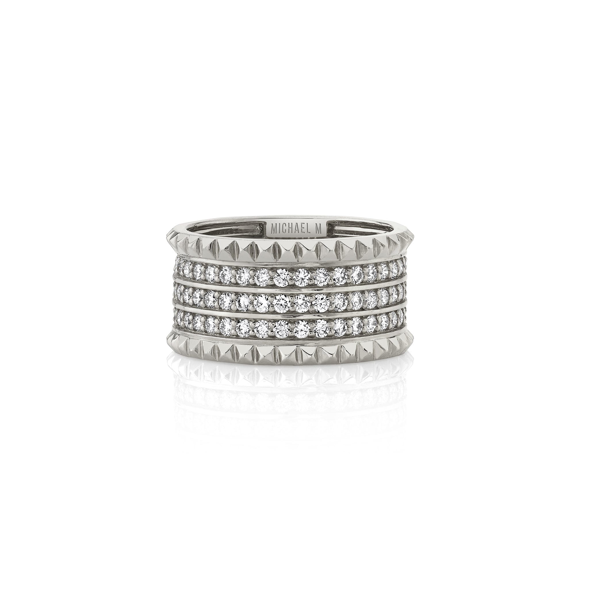 MICHAEL M Fashion Rings 14K White Gold / 4 Tetra Triple Pavé Band B363WG
