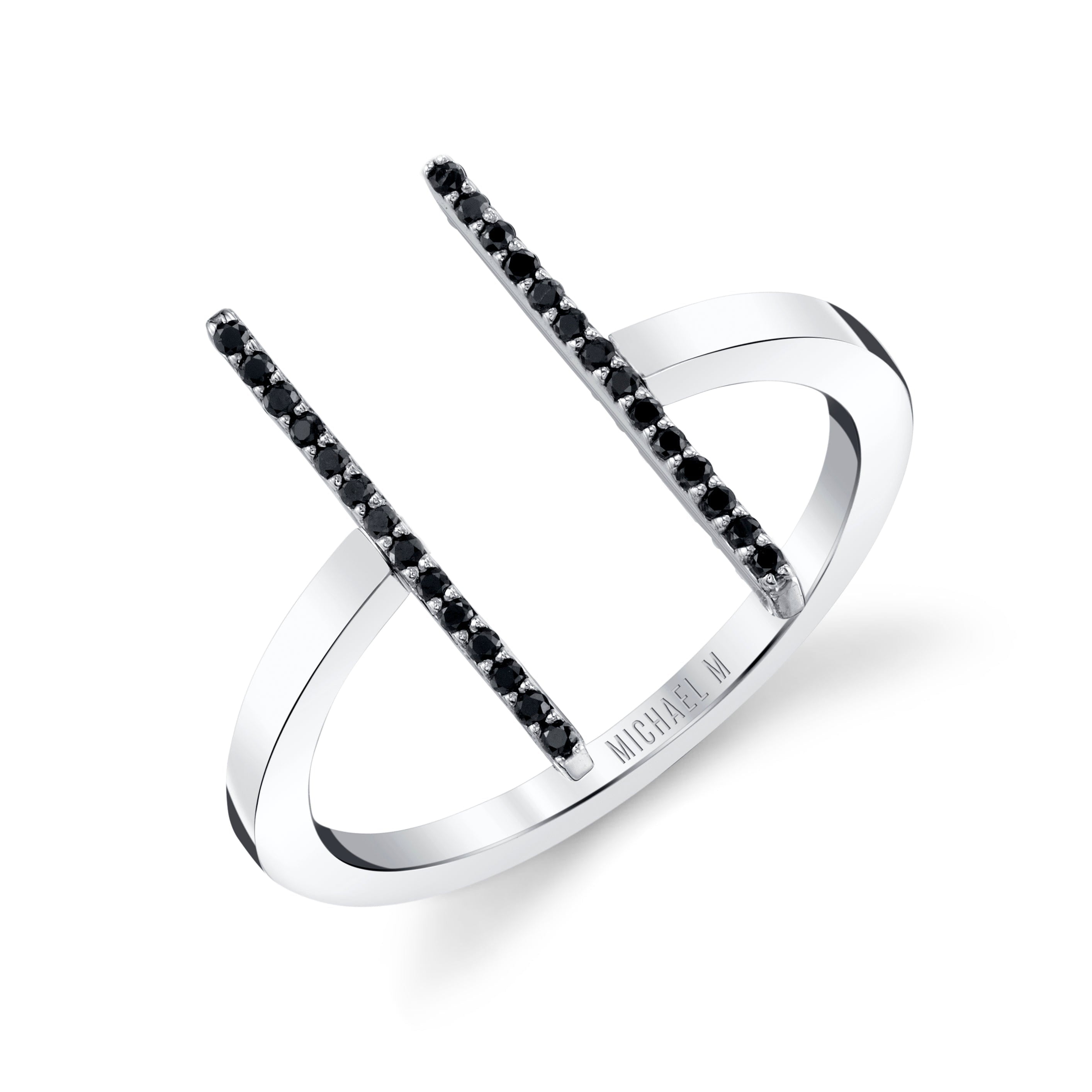MICHAEL M Fashion Rings 14K White Gold with Black Diamonds / 4 Double Bar Diamond Mix Ring F331