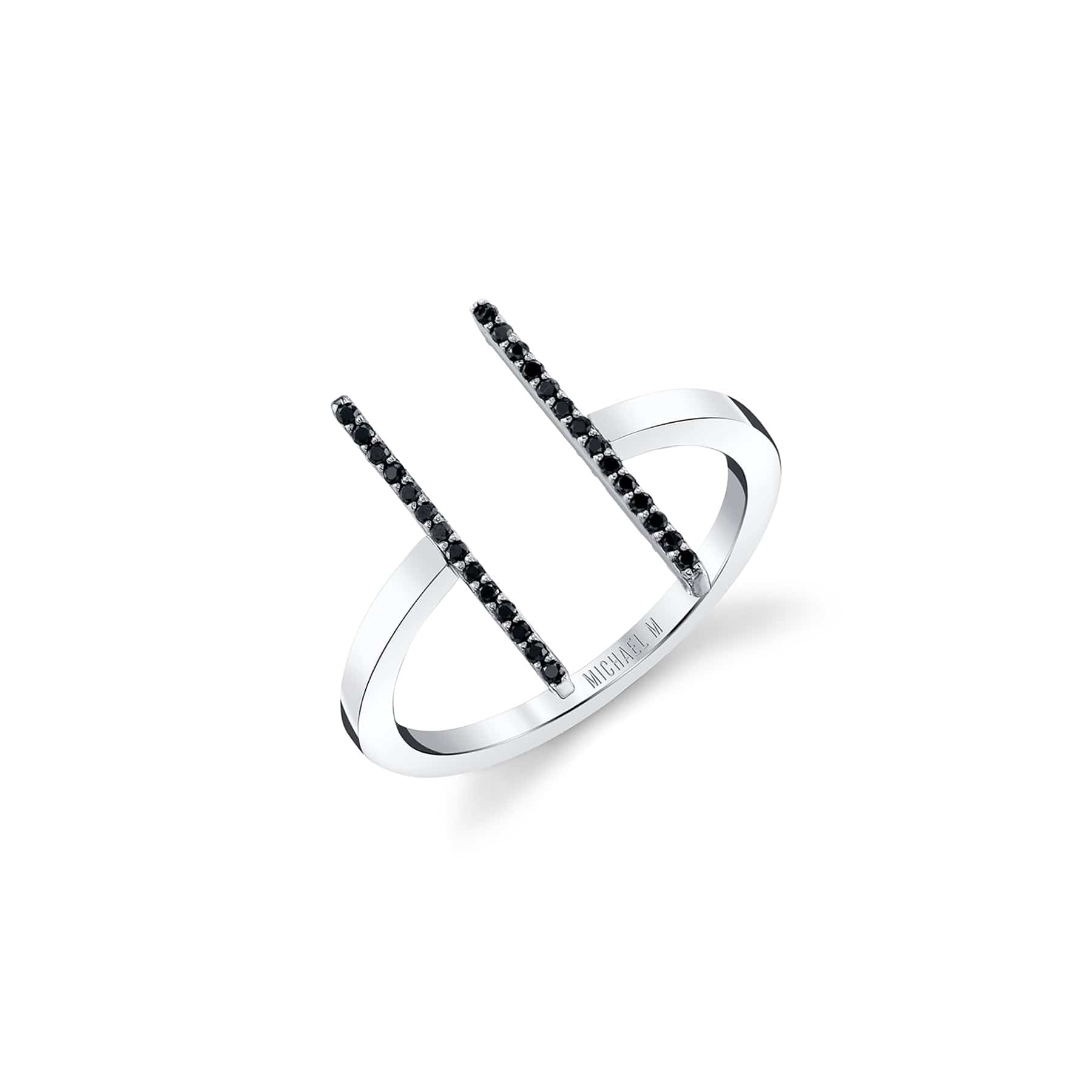 MICHAEL M Fashion Rings 14K White Gold with Black Diamonds / 4 Double Bar Diamond Mix Ring F331