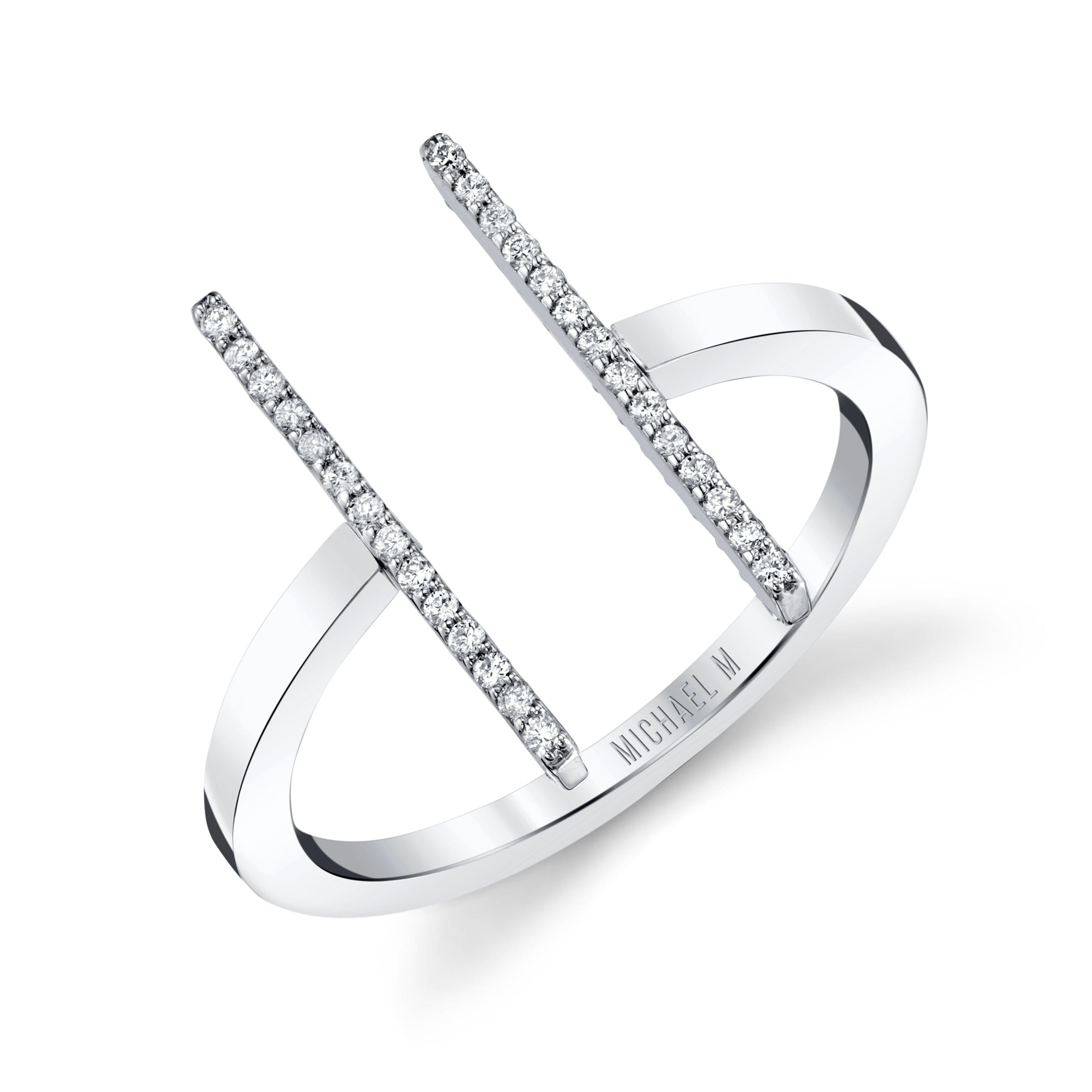 MICHAEL M Fashion Rings 14K White Gold with White Diamonds / 4 Double Bar Diamond Mix Ring F331