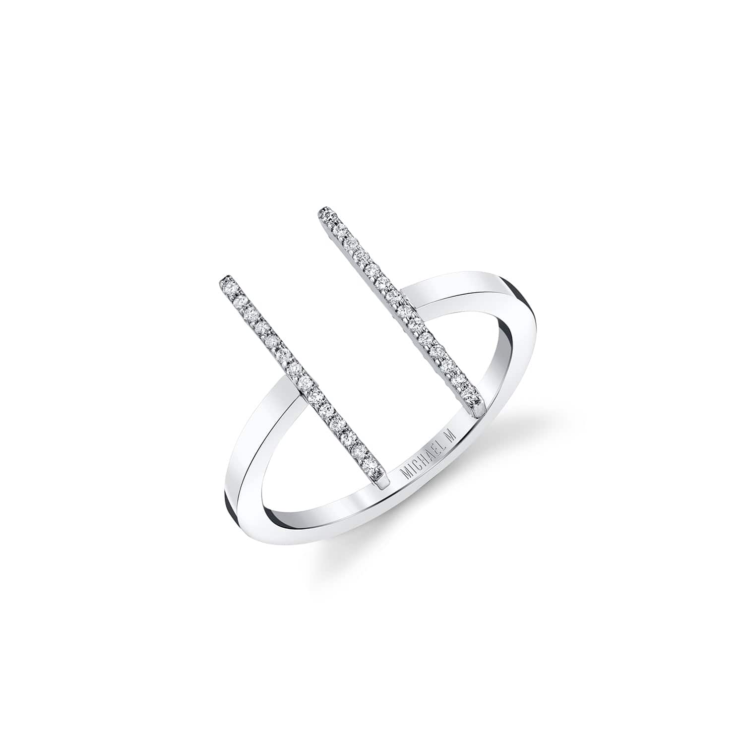 MICHAEL M Fashion Rings 14K White Gold with White Diamonds / 4 Double Bar Diamond Mix Ring F331
