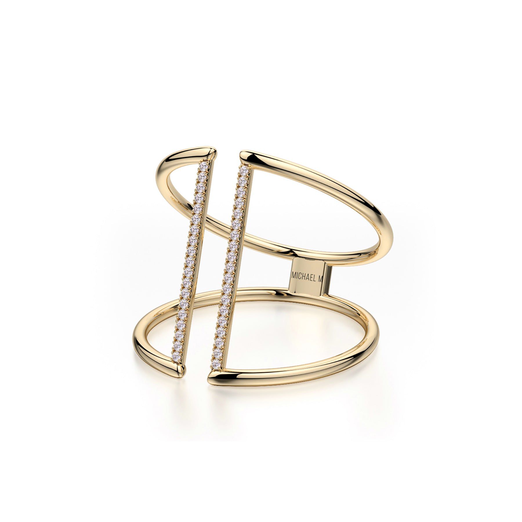 MICHAEL M Fashion Rings 14K Yellow Gold / 4 Double Band Diamond Bar Ring F288-YG4