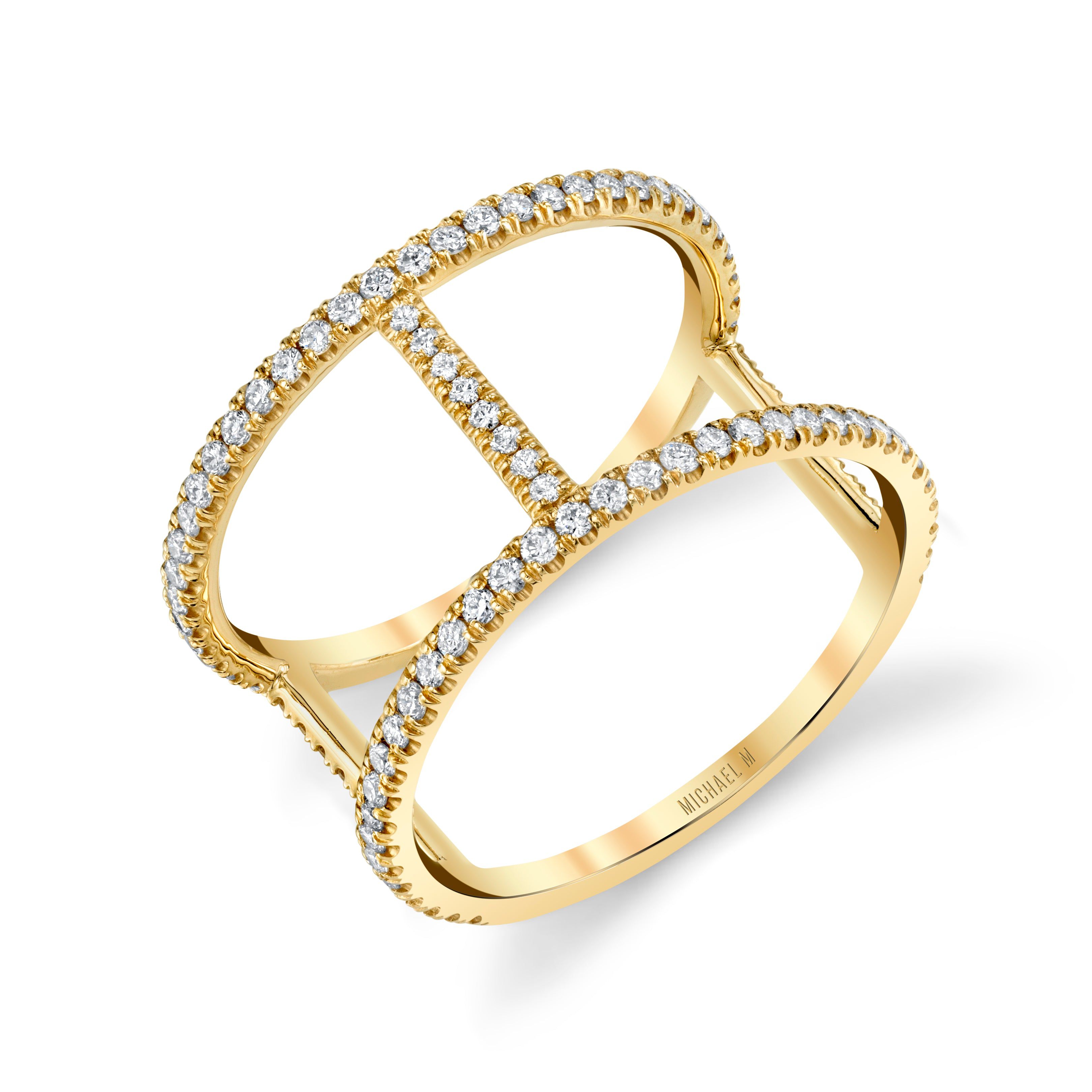 MICHAEL M Fashion Rings 14K Yellow Gold / 4 Double Bar Diamond Ring F332-YG4