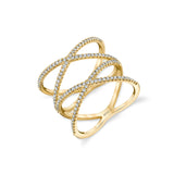 MICHAEL M Fashion Rings 14K Yellow Gold / 4 Double Diamond Criss Cross Ring F281