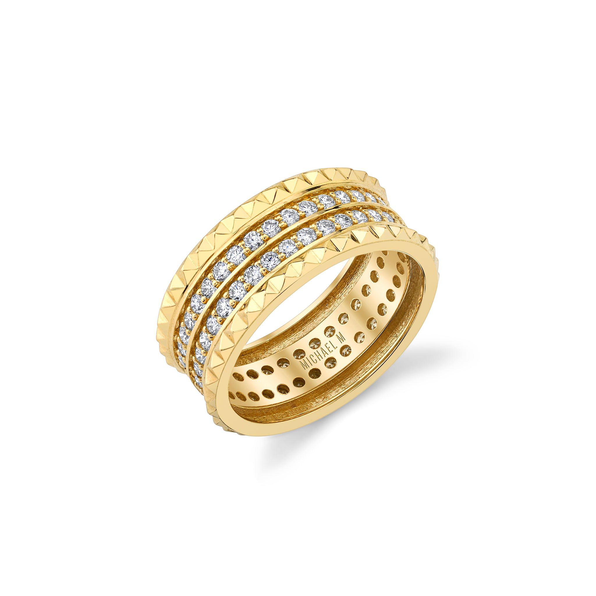 MICHAEL M Fashion Rings 14K Yellow Gold / 4 Tetra Double Pavé Band B362