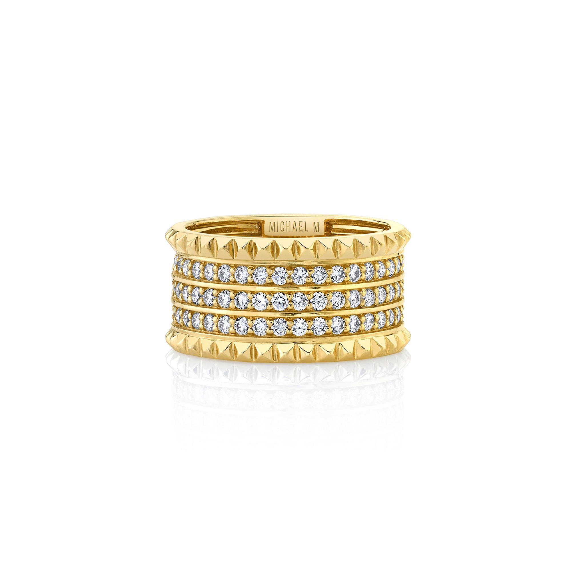 MICHAEL M Fashion Rings 14K Yellow Gold / 4 Tetra Triple Pavé Band B363YG