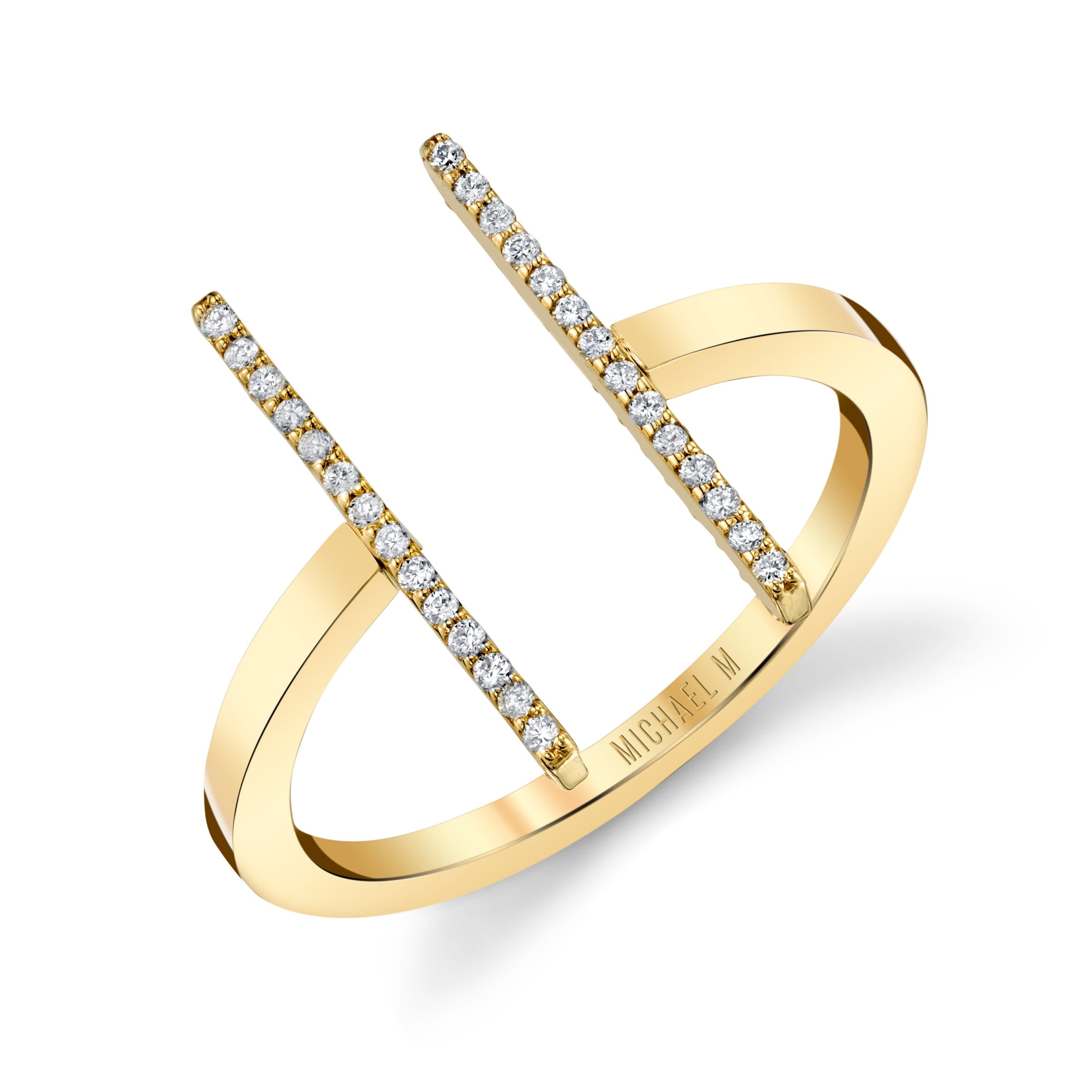 MICHAEL M Fashion Rings 14K Yellow Gold with White Diamonds / 4 Double Bar Diamond Mix Ring F331