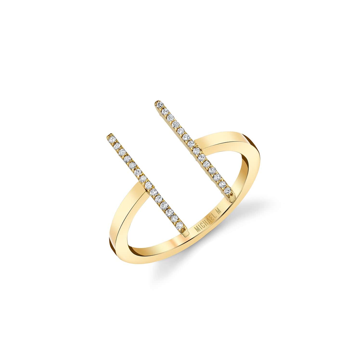 MICHAEL M Fashion Rings 14K Yellow Gold with White Diamonds / 4 Double Bar Diamond Mix Ring F331
