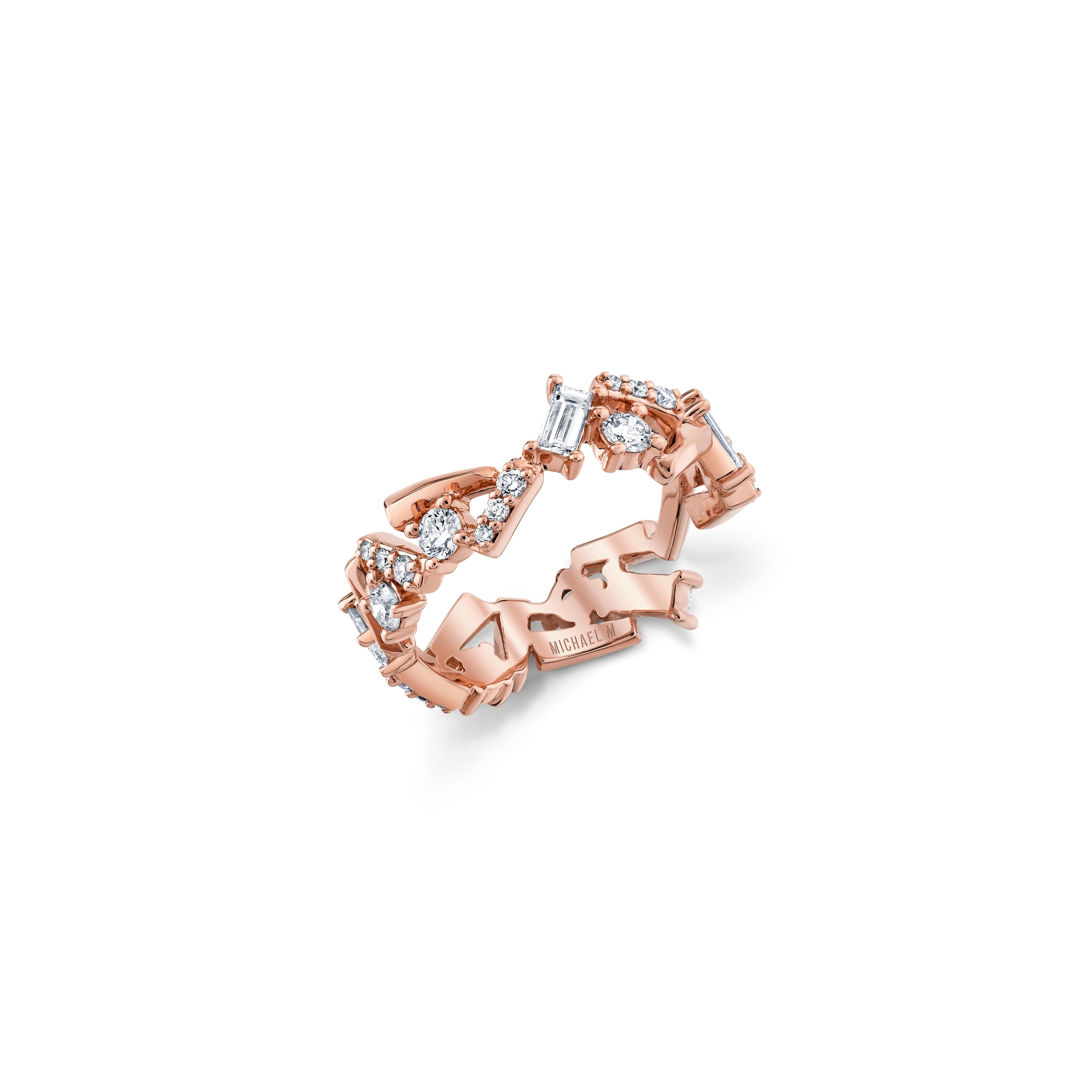 MICHAEL M Fashion Rings 18K Rose Gold / 4 Montage Bar Cluster Band B548