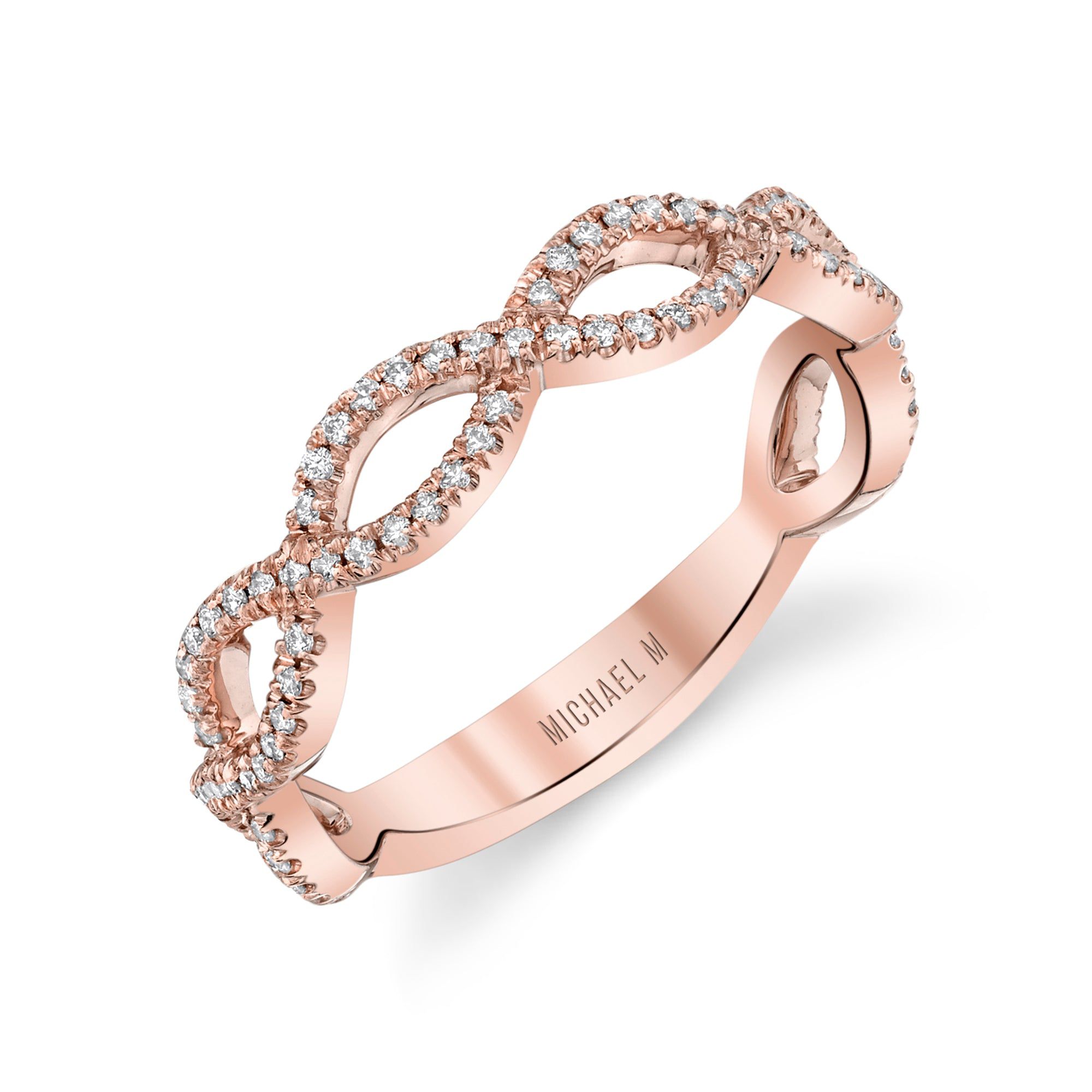 MICHAEL M Fashion Rings 18K Rose Gold Braided Diamond Band B317-RG4
