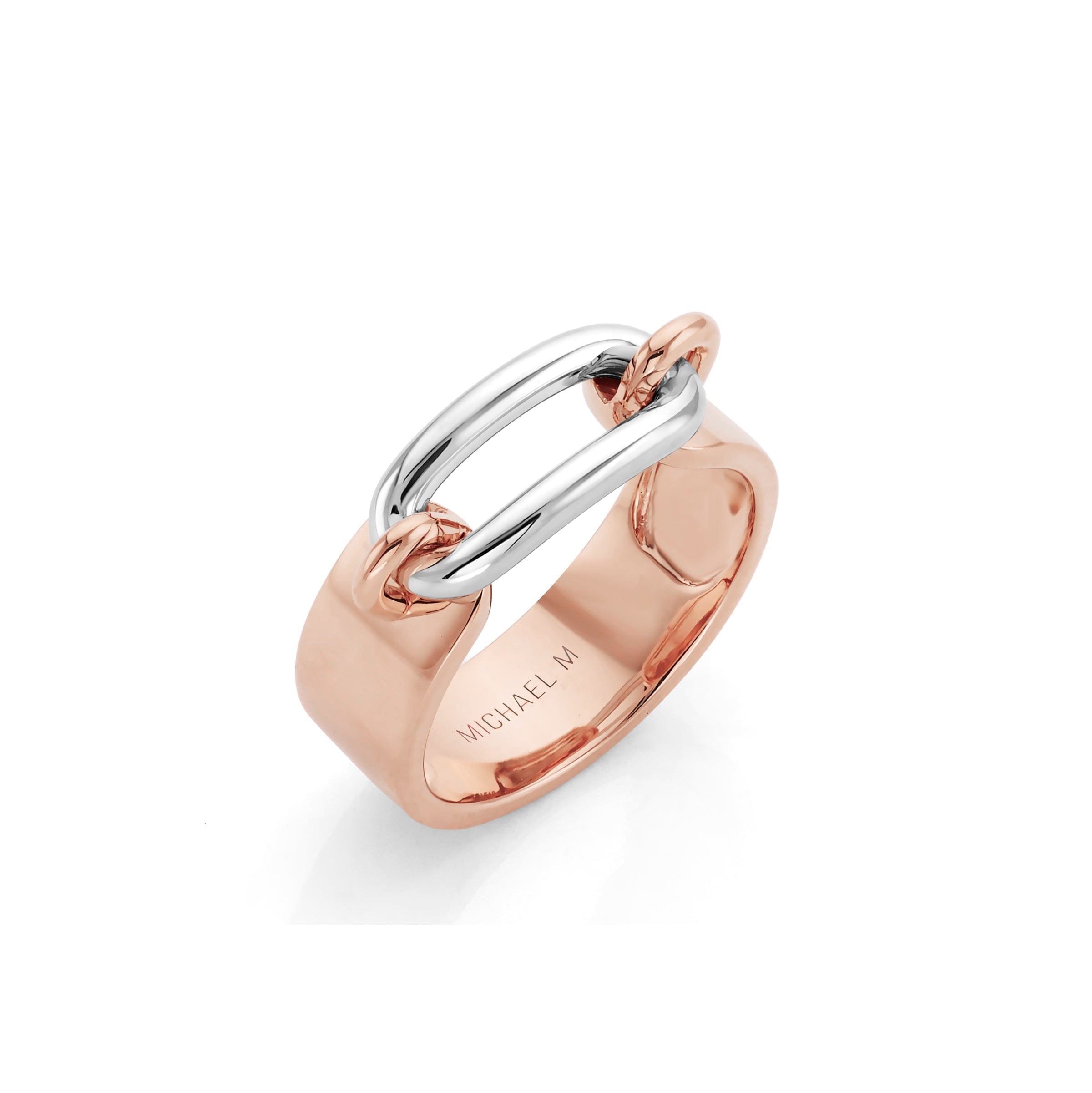 MICHAEL M Fashion Rings 18K Rose Gold with White Gold / 4 Two Tone Luxe Link Ring F360
