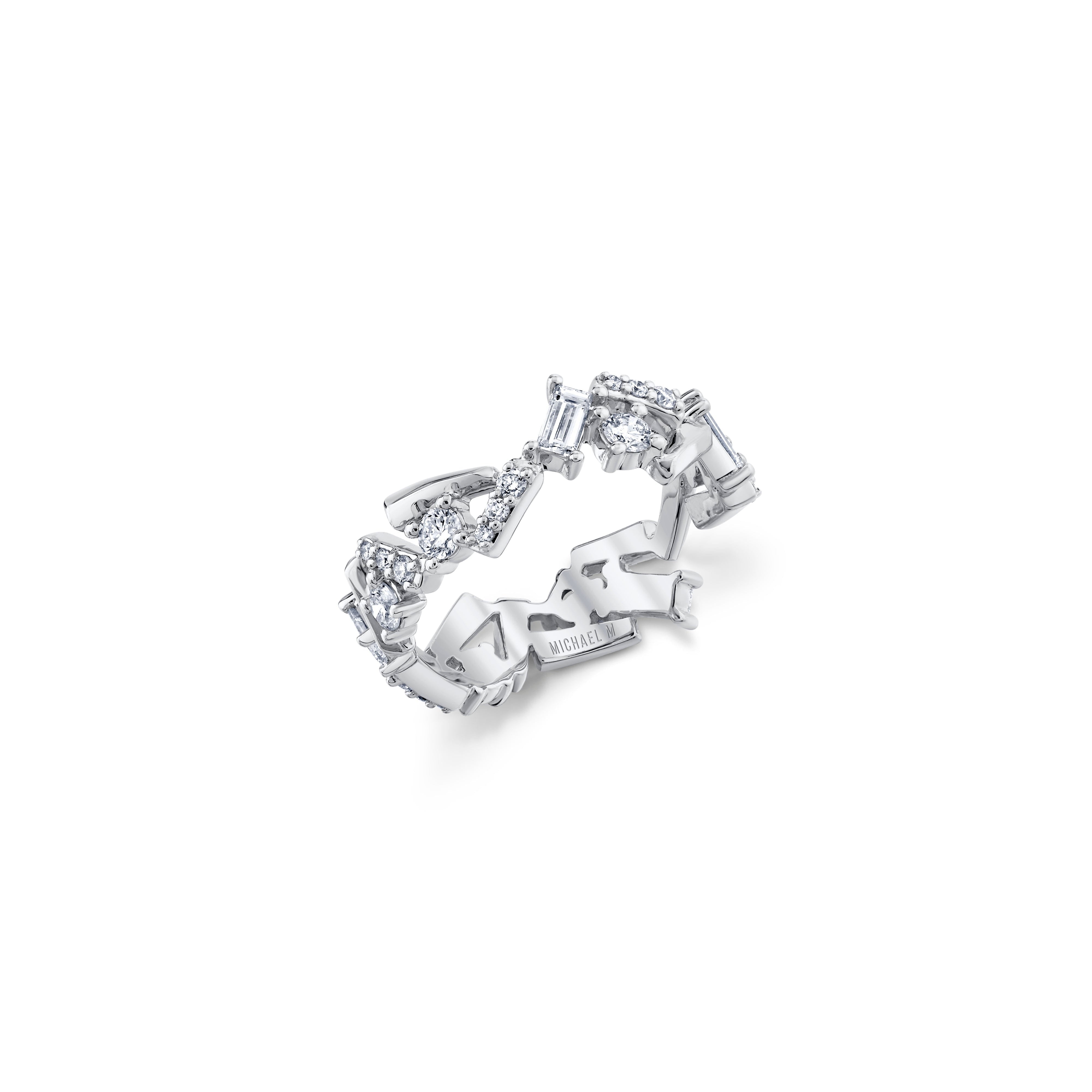MICHAEL M Fashion Rings 18K White Gold / 4 Montage Bar Cluster Band B548