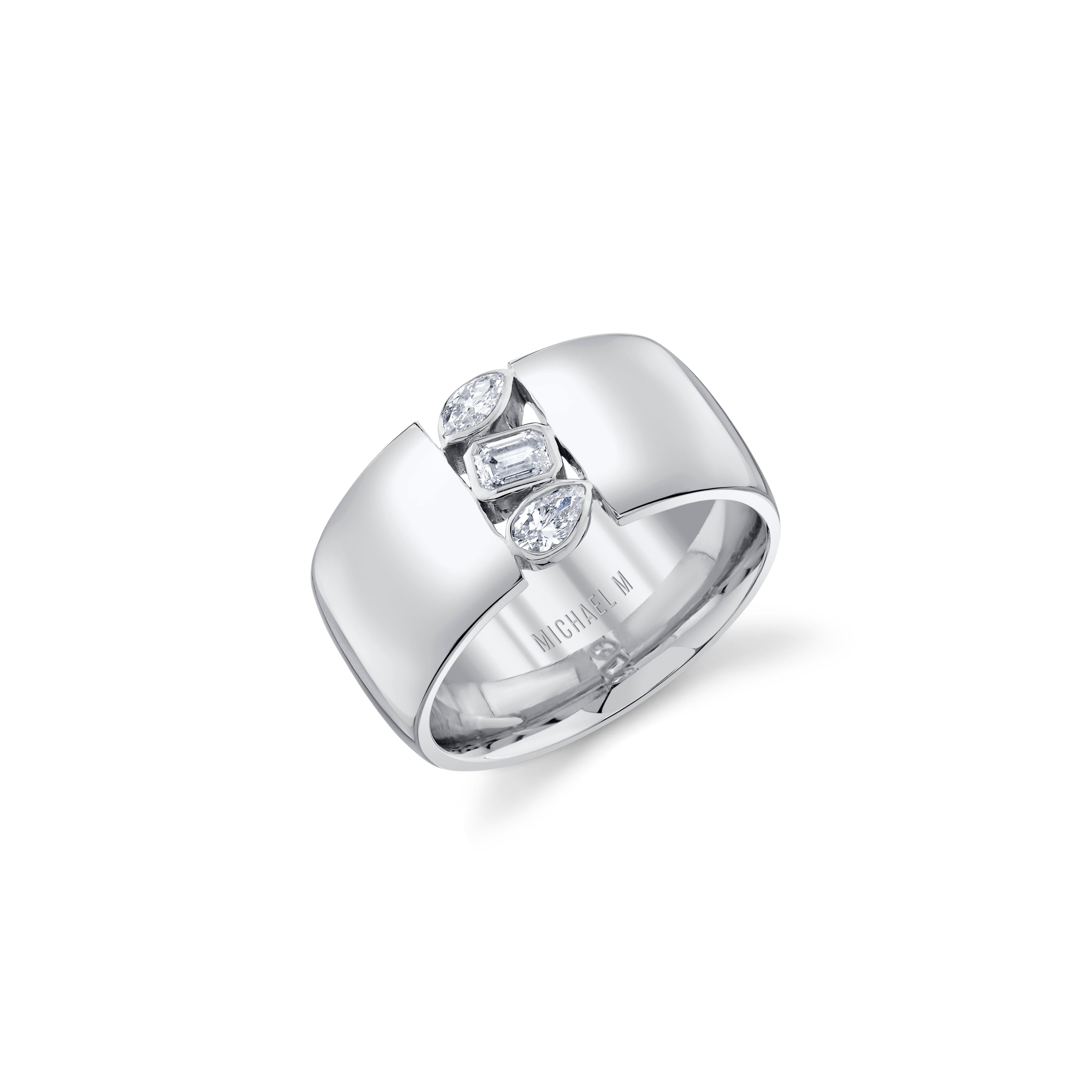 MICHAEL M Fashion Rings 18K White Gold / 4 Montage Cigar Band