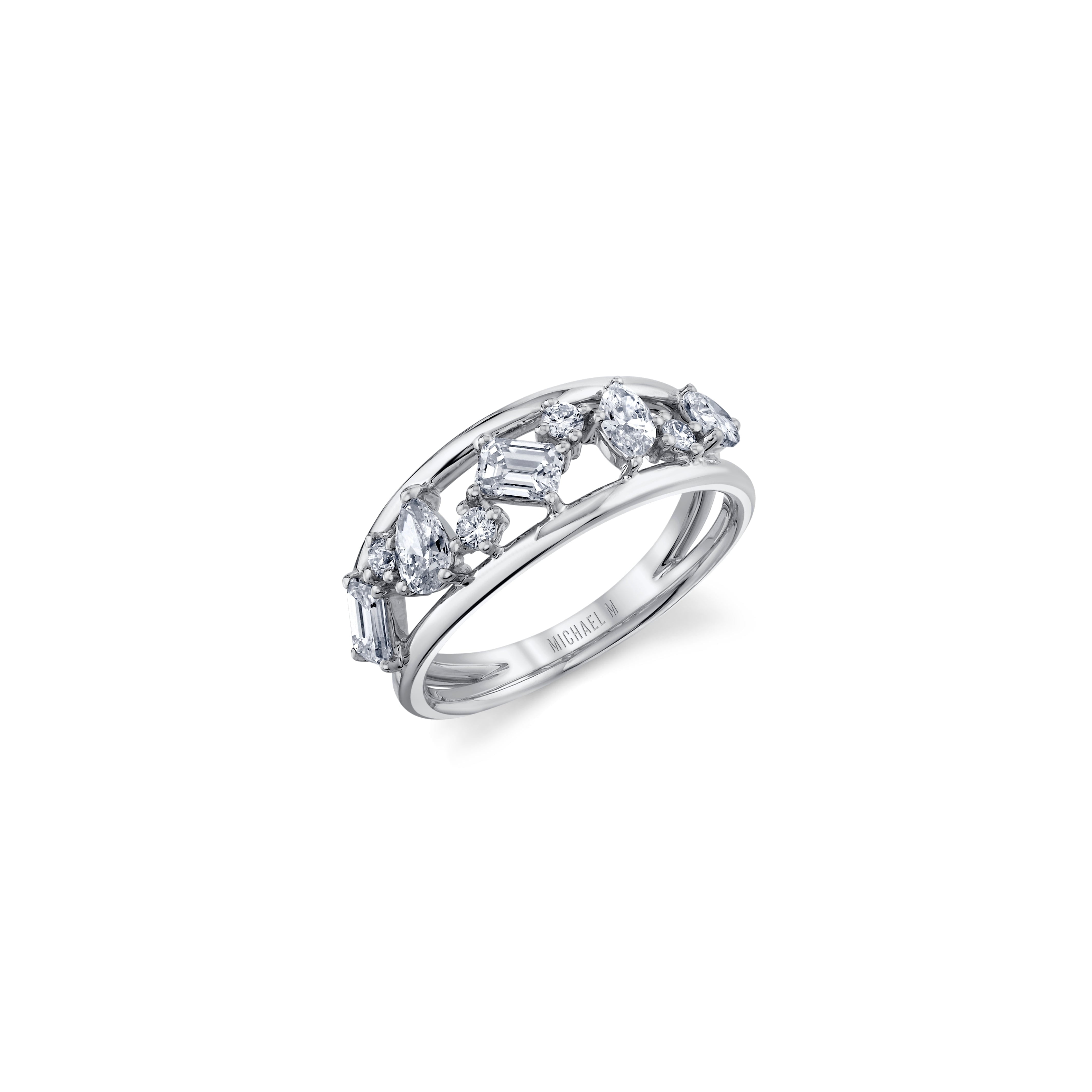 MICHAEL M Fashion Rings 18K White Gold / 4 Montage Double Band Ring B547