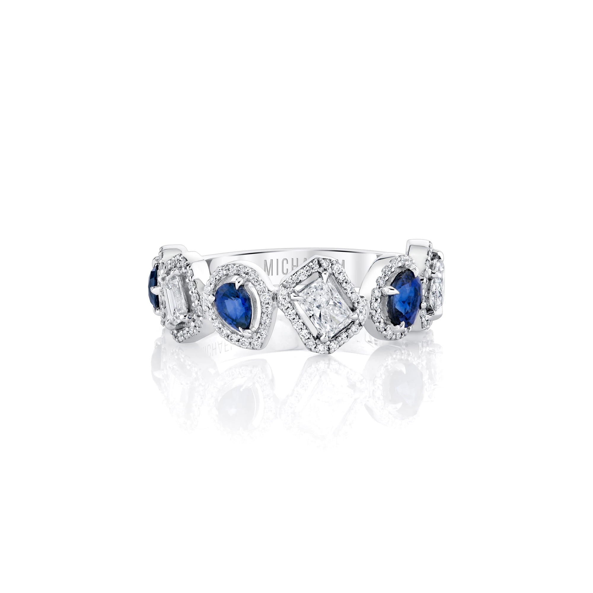 MICHAEL M Fashion Rings 18K White Gold Montage Color Sapphire Halo Ring F553
