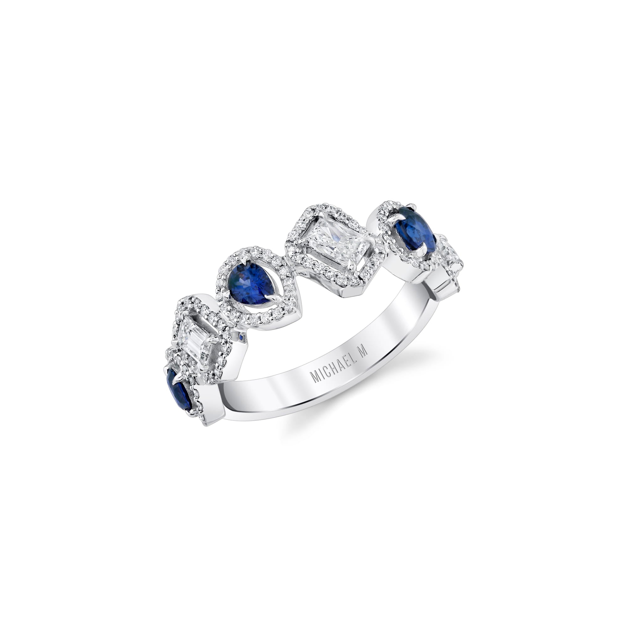 MICHAEL M Fashion Rings 18K White Gold Montage Color Sapphire Halo Ring F553