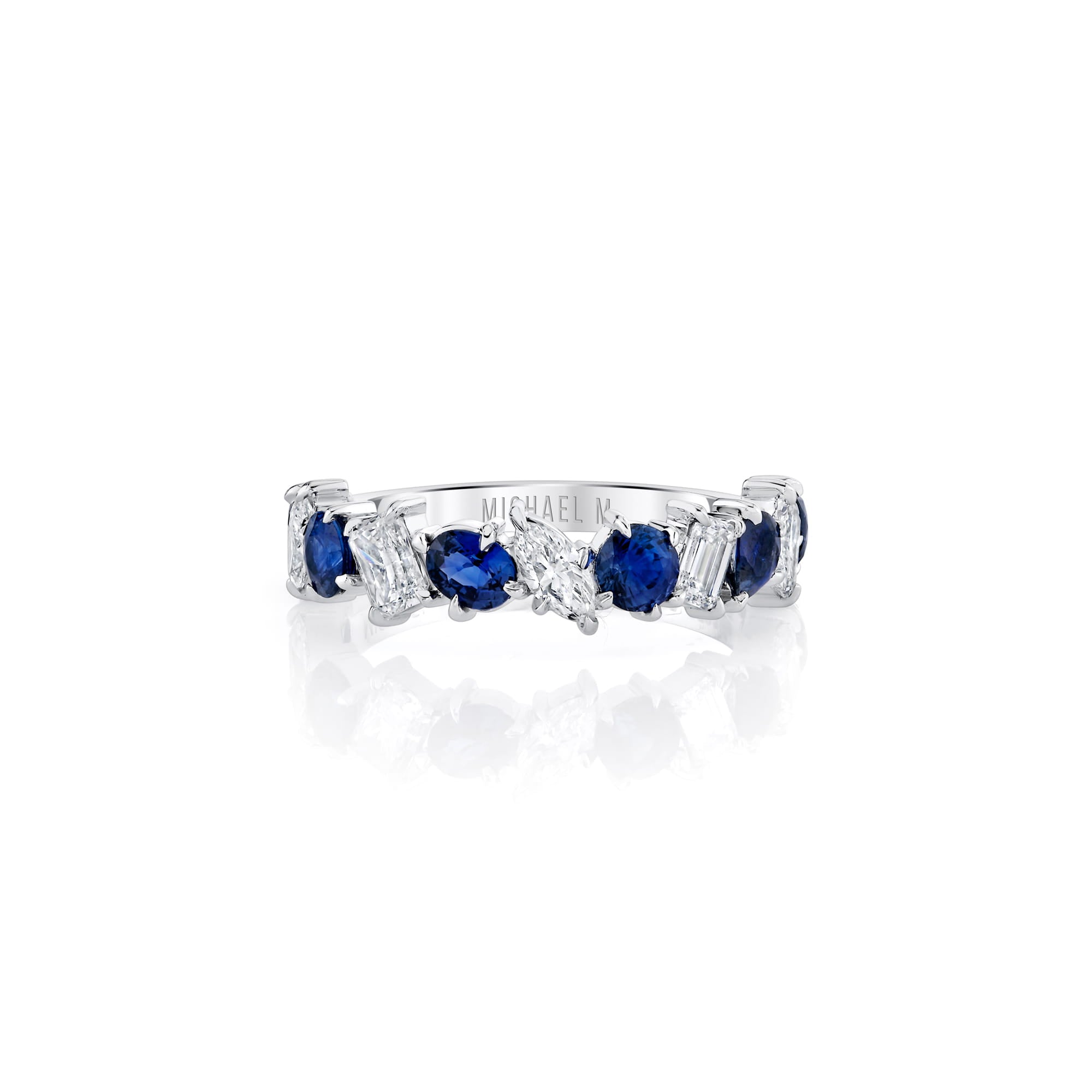 MICHAEL M Fashion Rings 18K White Gold Montage Color Sapphire Mixed-Cut Ring F554