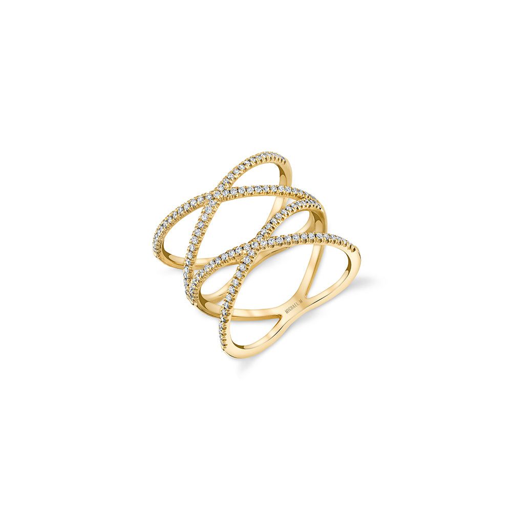 MICHAEL M Fashion Rings Double Diamond Criss Cross Ring