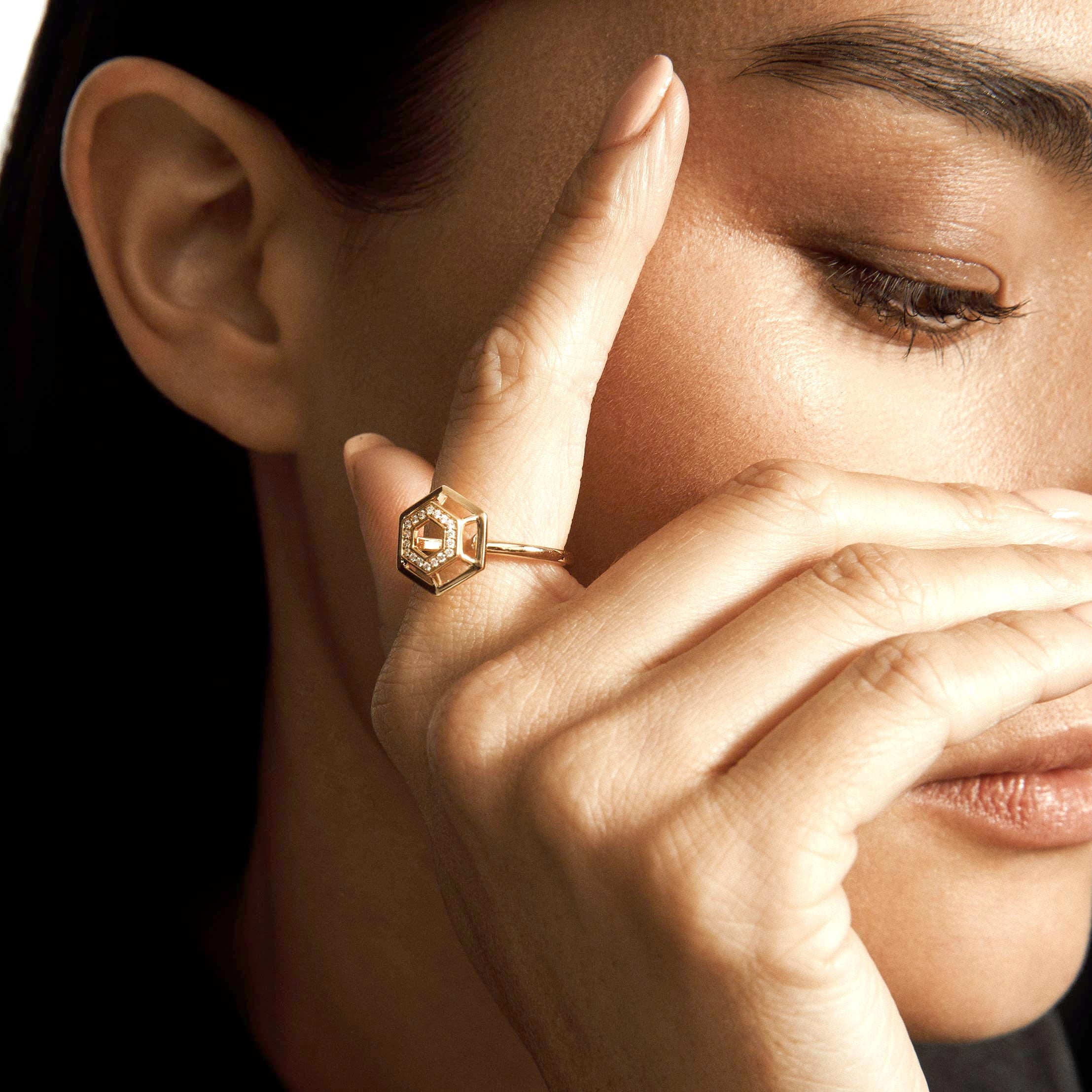 MICHAEL M Fashion Rings Hex Truss Cocktail Ring