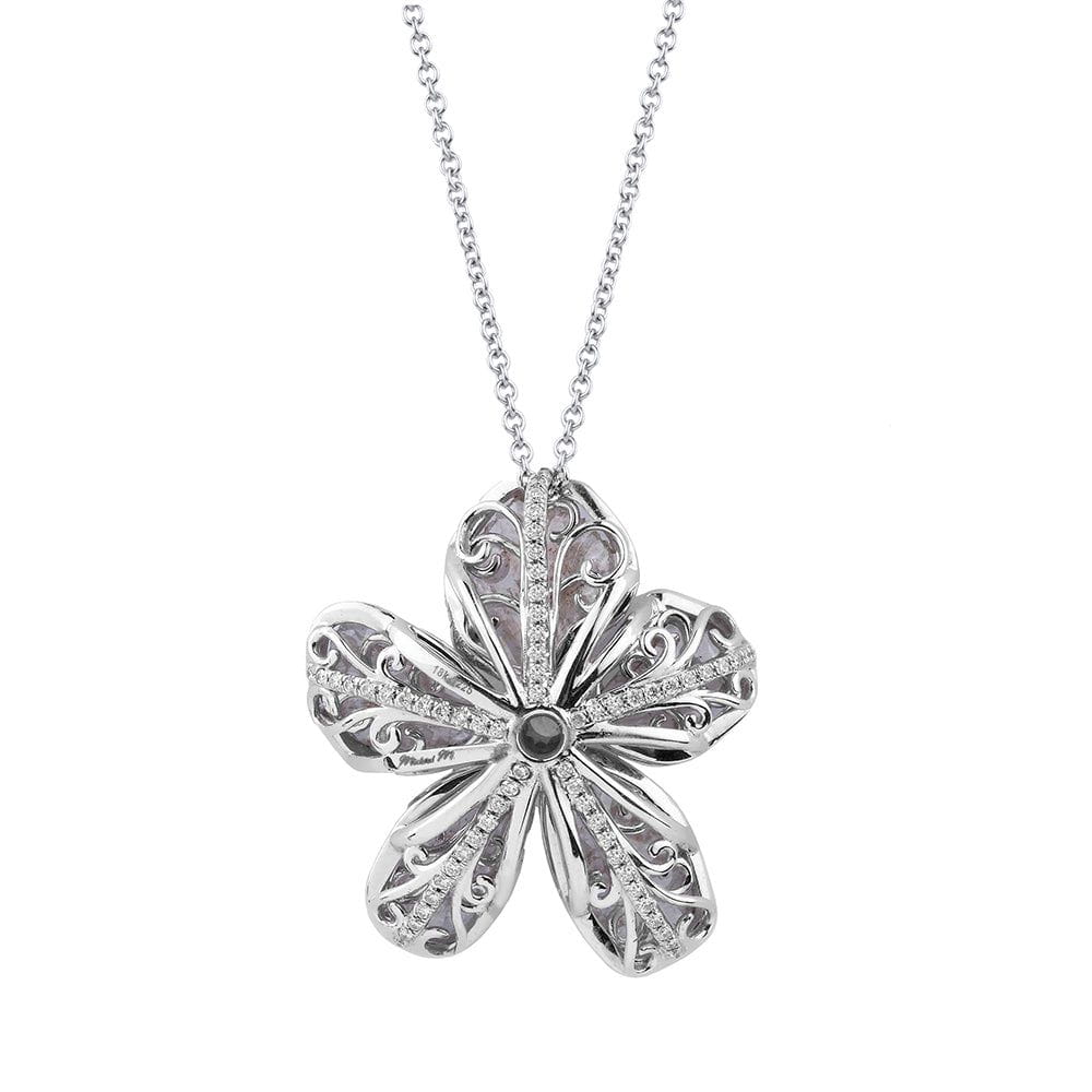 MICHAEL M High Jewelry 5 Petal Flower Pink and Grey Diamond Pendant P150