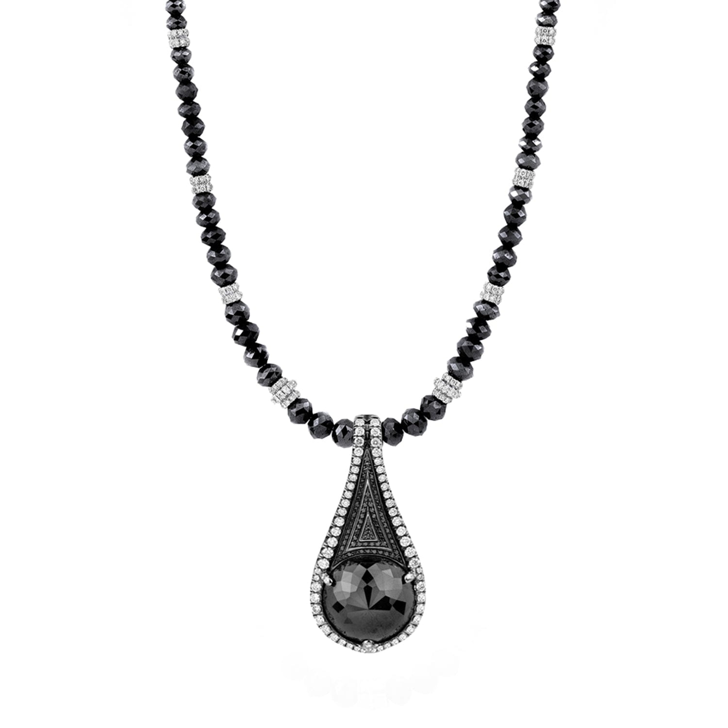 MICHAEL M High Jewelry Black Diamond Tear Drop Pendant and Necklace P196