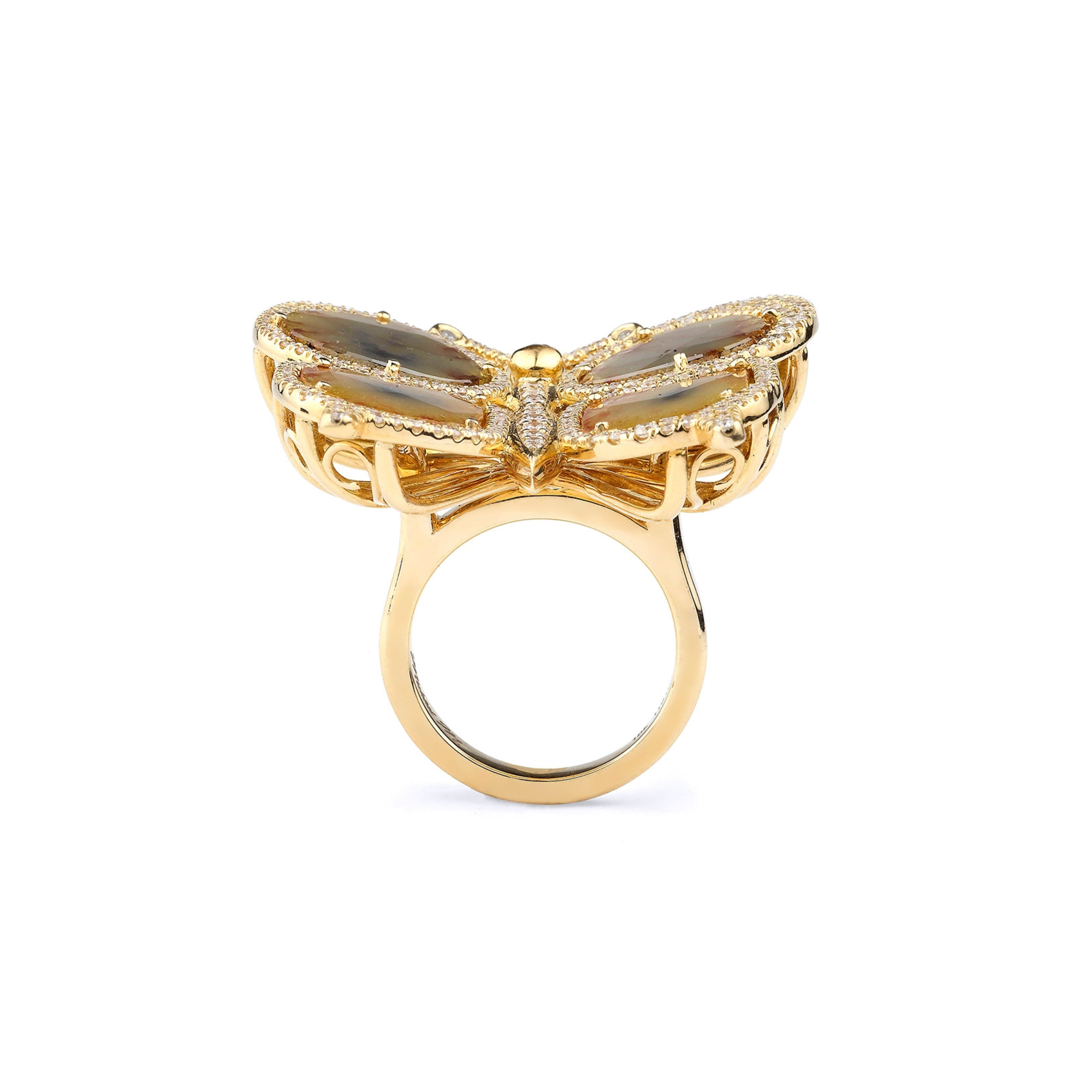 MICHAEL M High Jewelry Butterfly Multi Diamond and Ruby Ring F245