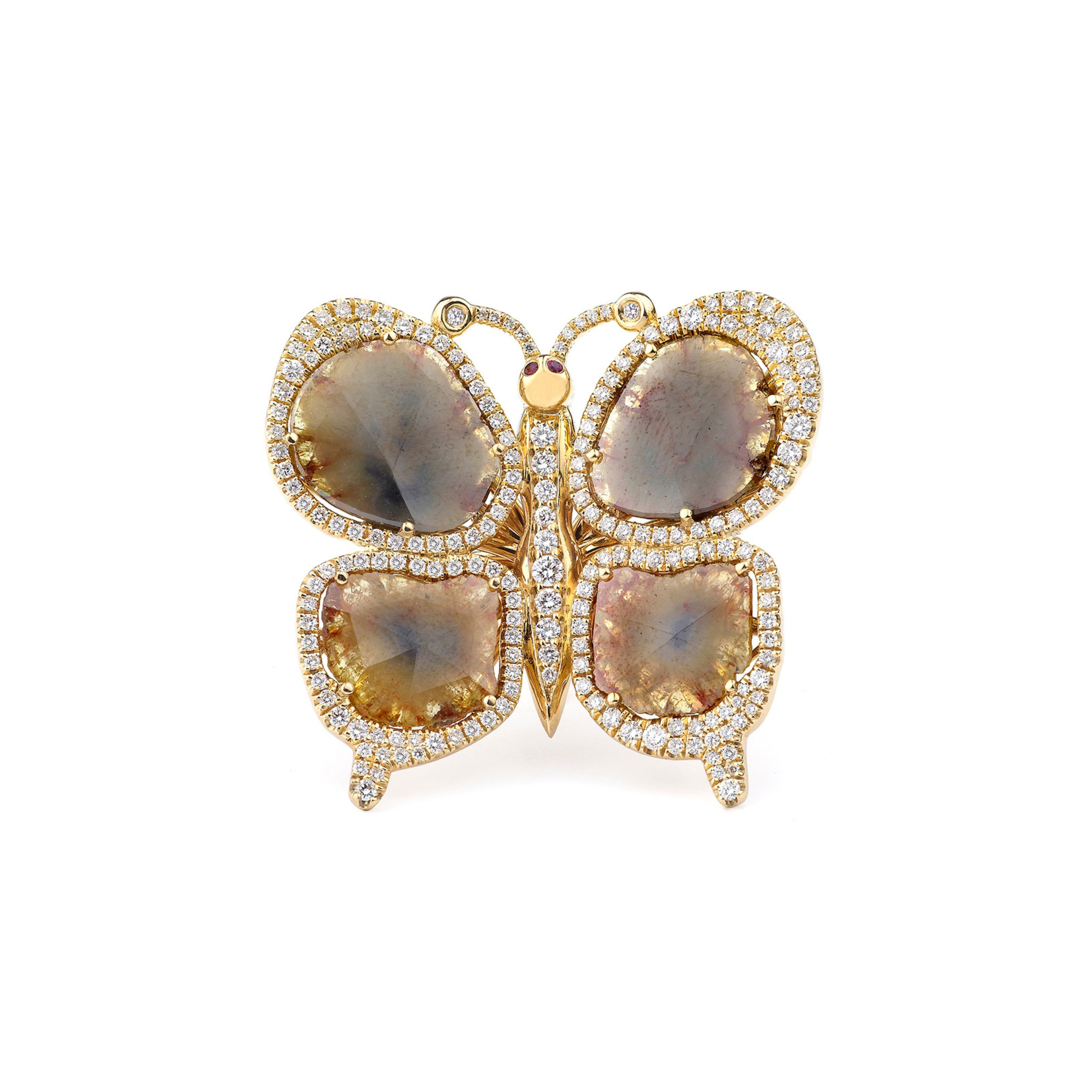 MICHAEL M High Jewelry Butterfly Multi Diamond and Ruby Ring F245