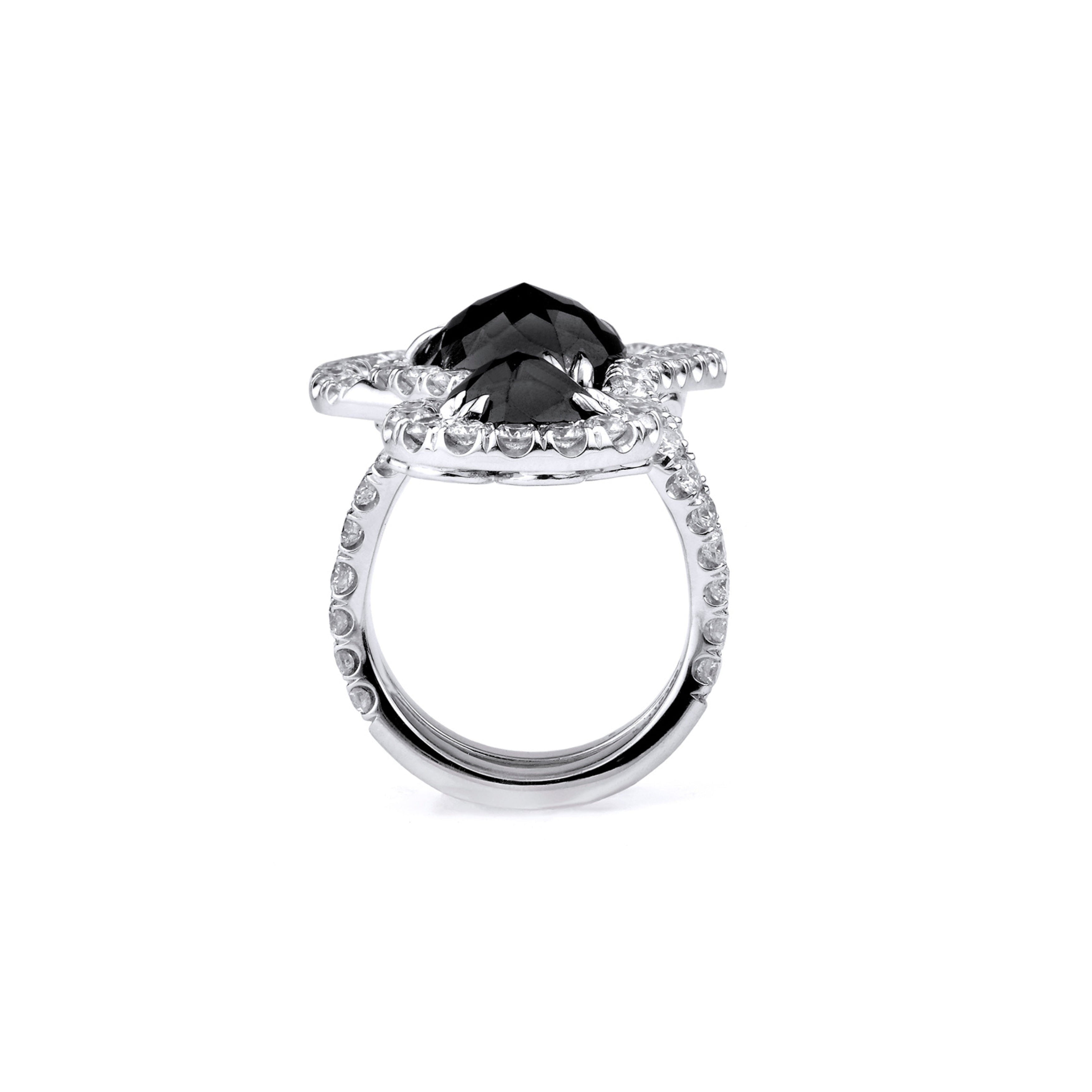 MICHAEL M High Jewelry Double Black Diamond Pear Ring F223