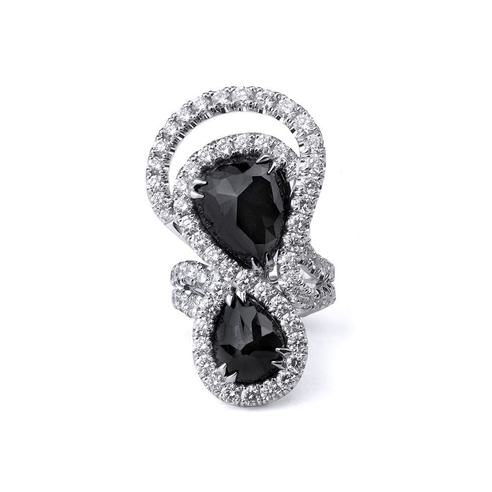 MICHAEL M High Jewelry Double Black Diamond Pear Ring F223