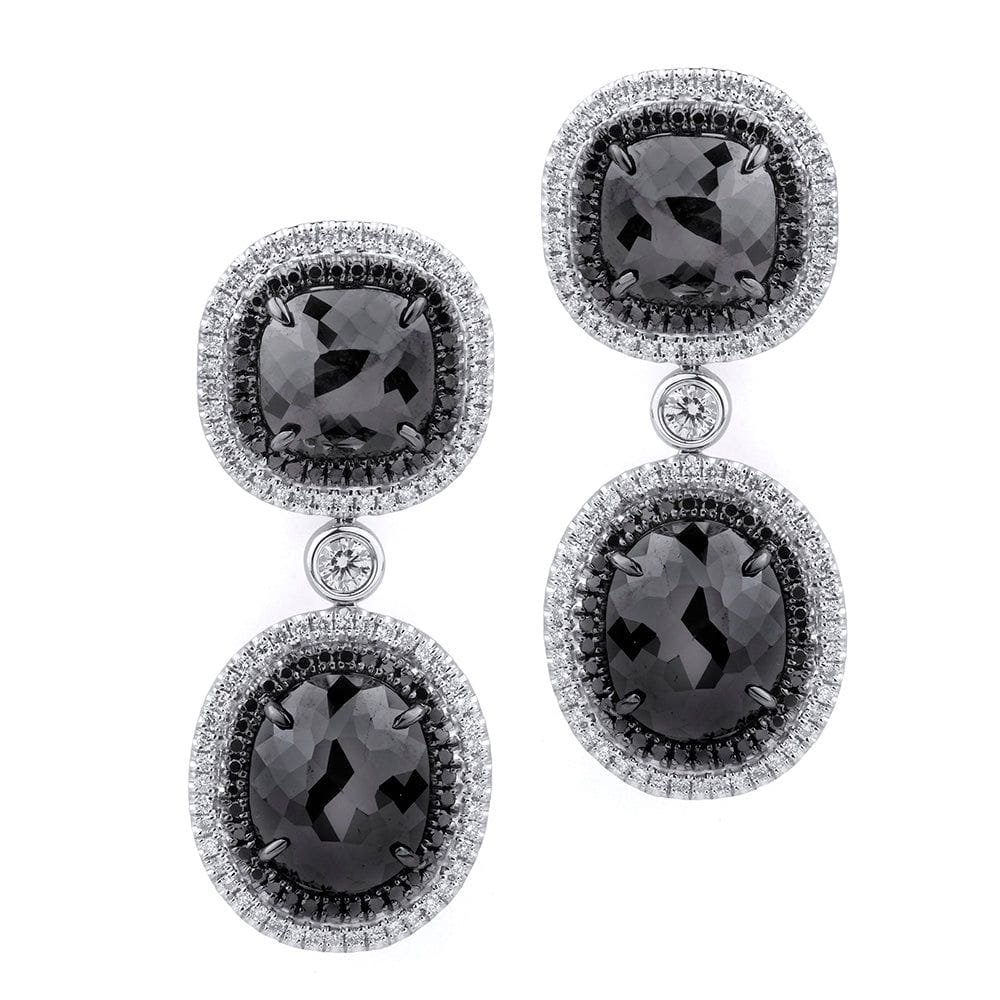 MICHAEL M High Jewelry Double Drop Cushion Black Diamond Earrings ER259