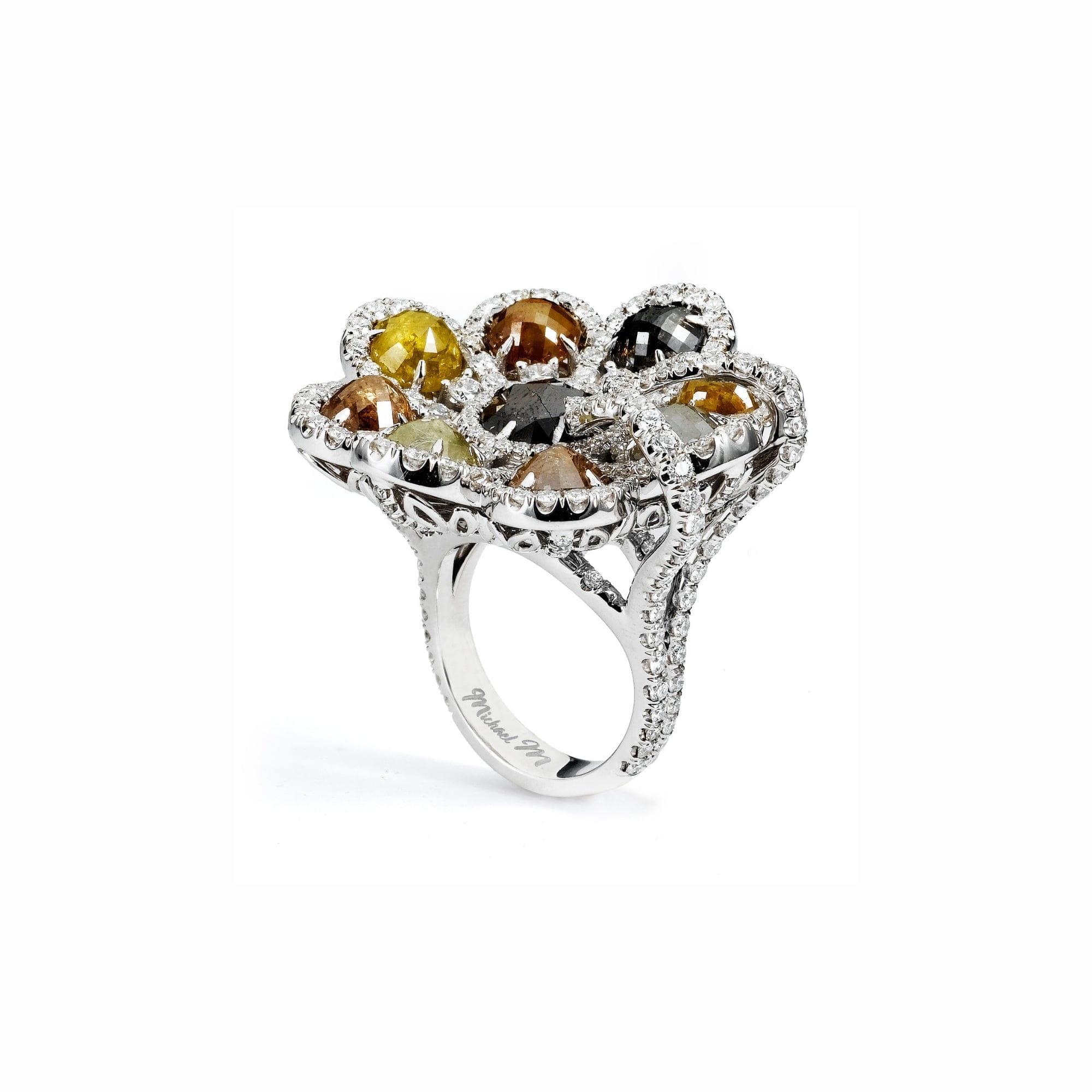 MICHAEL M High Jewelry Multi-Colored 8 Petal Flower Ring