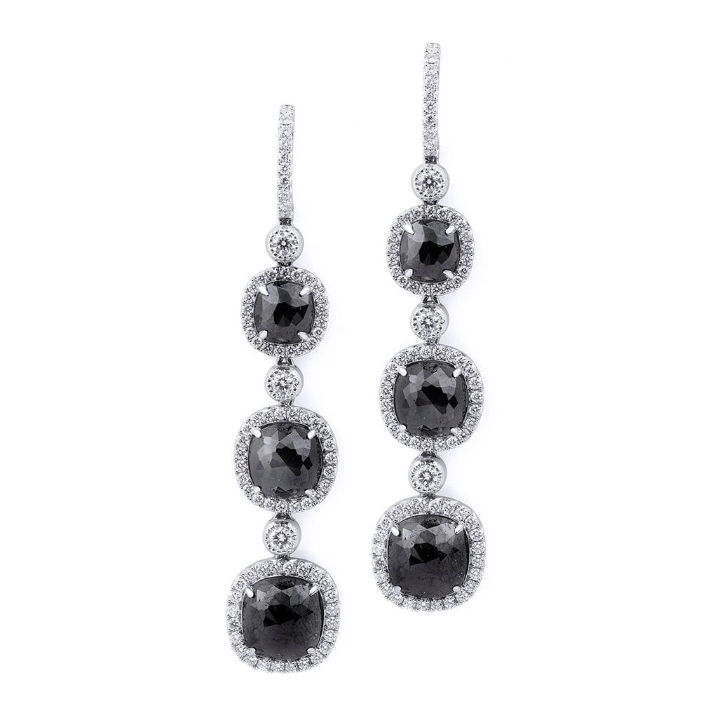 MICHAEL M High Jewelry Triple Drop Cushion Black Diamond Earrings ER225