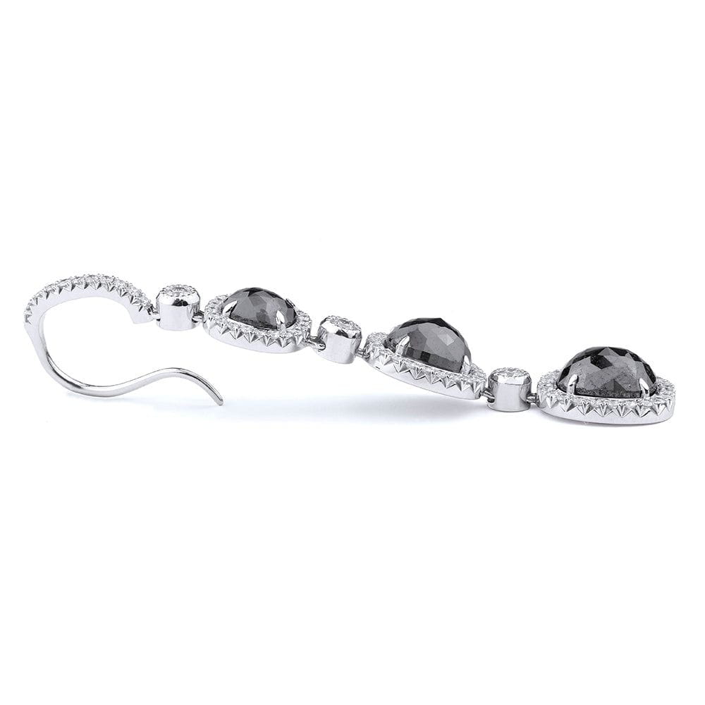 MICHAEL M High Jewelry Triple Drop Cushion Black Diamond Earrings ER225