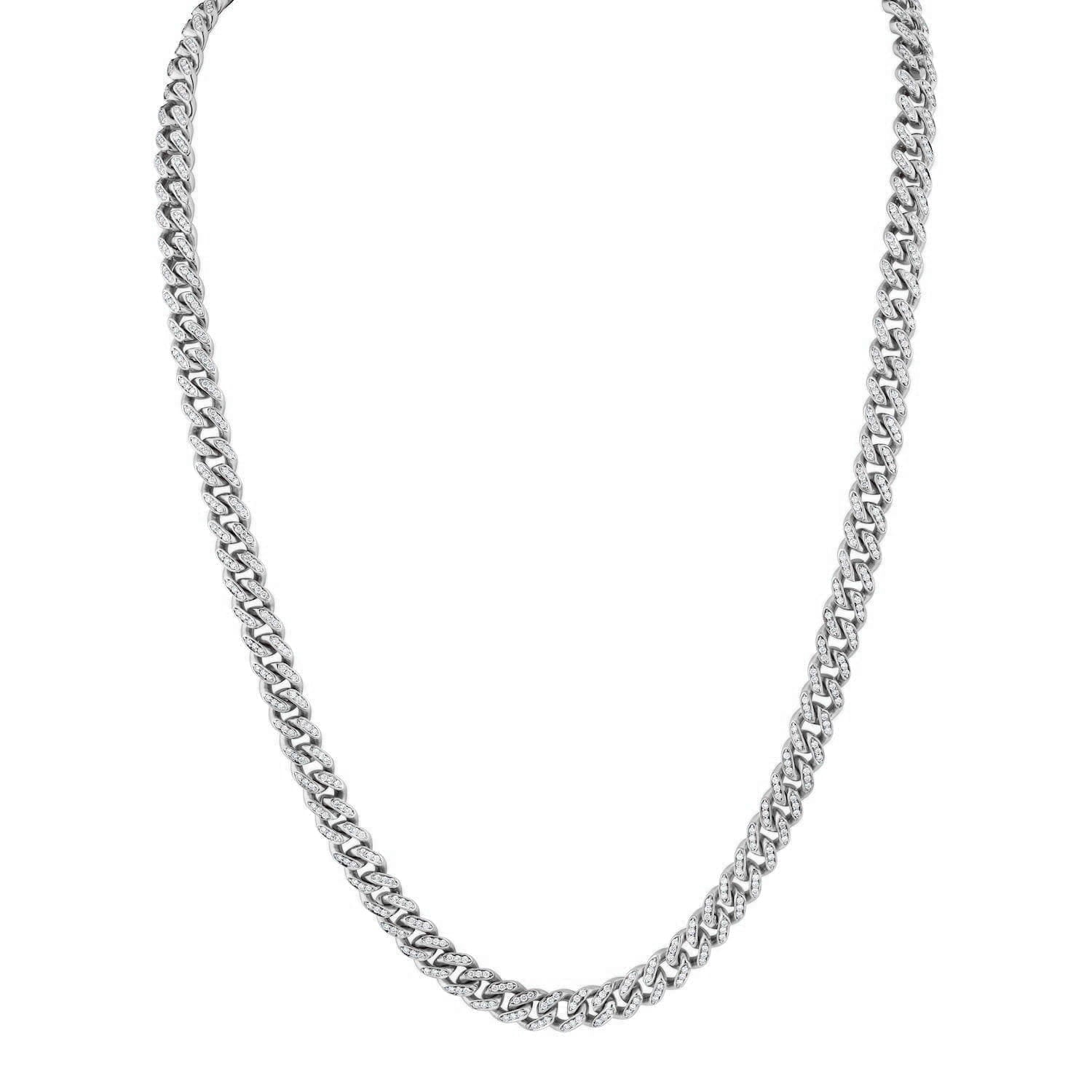 MICHAEL M Men's 14K White Gold Pave Cuban Chain Necklace MC101