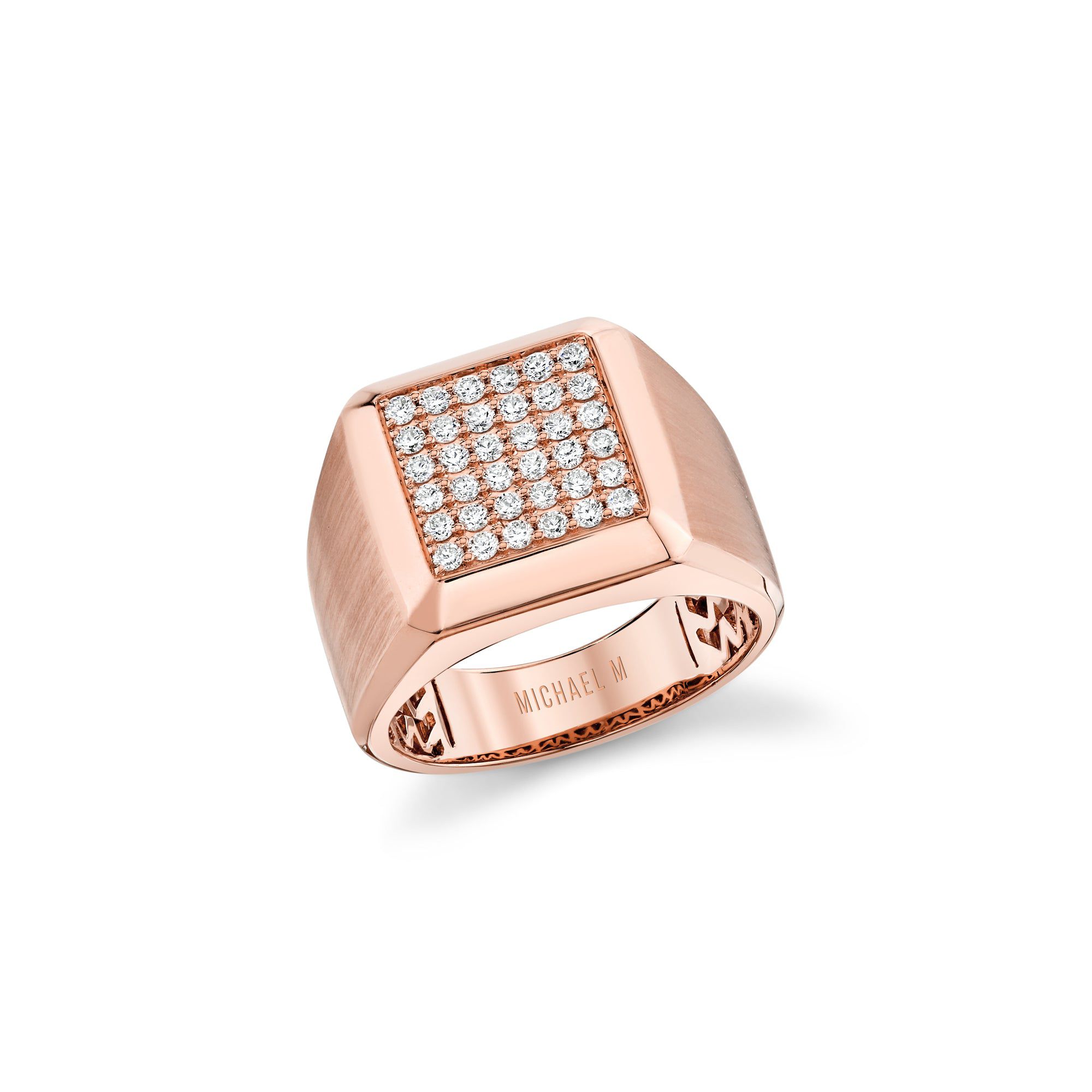 MICHAEL M Men's 18K Rose Gold / 7.5 Mens Pinky Signet Ring with Pave