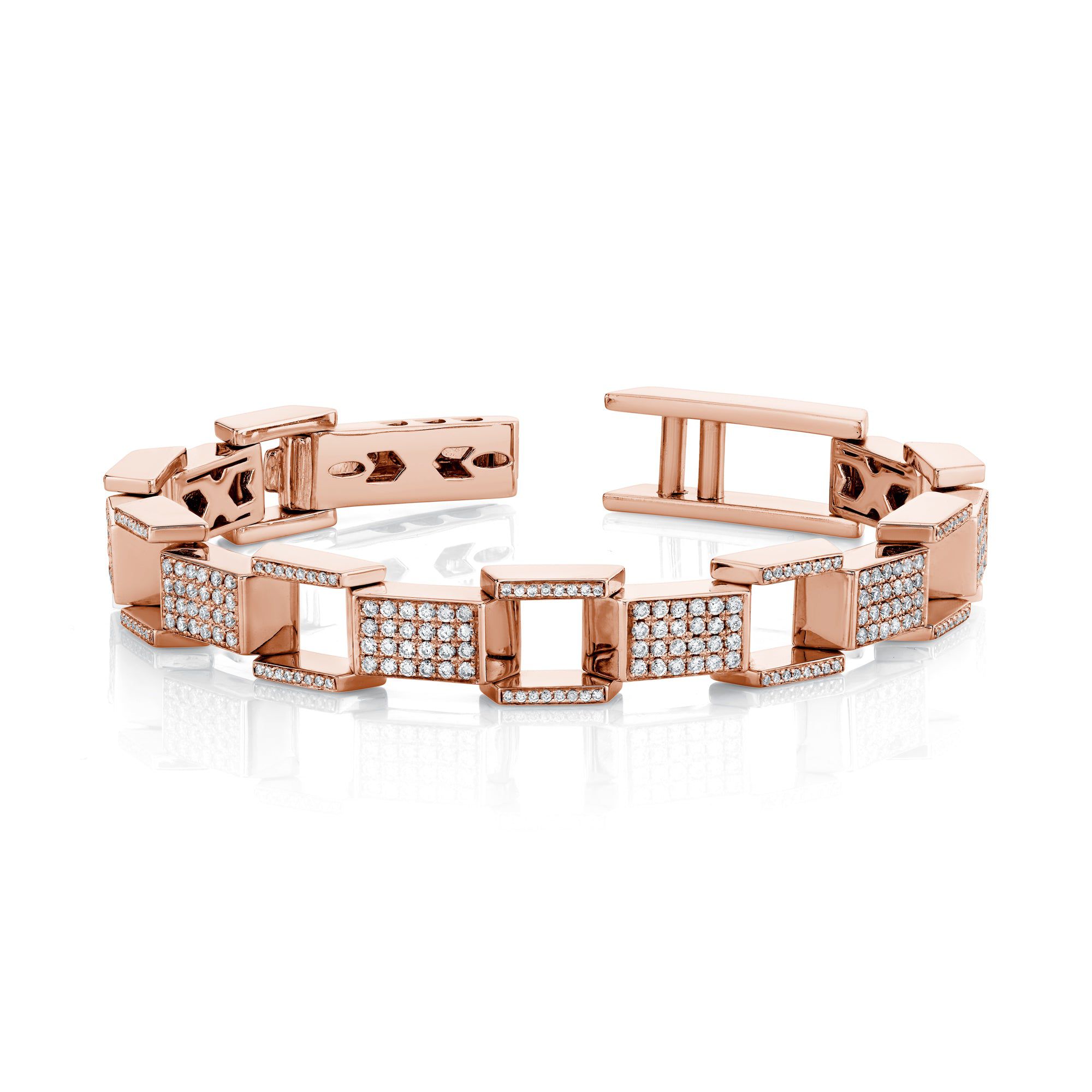 MICHAEL M Men's 18k Rose Gold Men's Pave Block Chain Bracelet