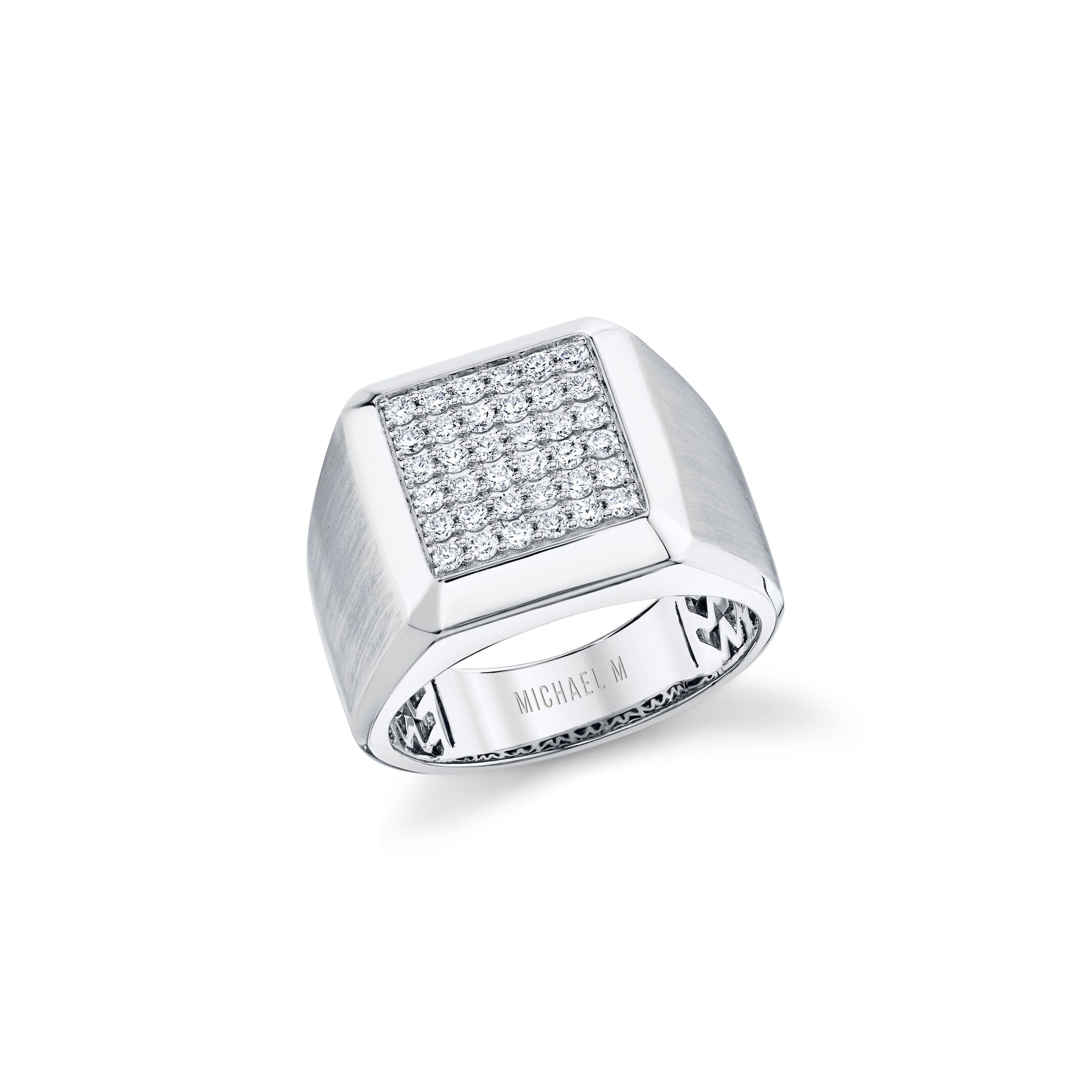 MICHAEL M Men's 18K White Gold / 7.5 Mens Pinky Signet Ring with Pave