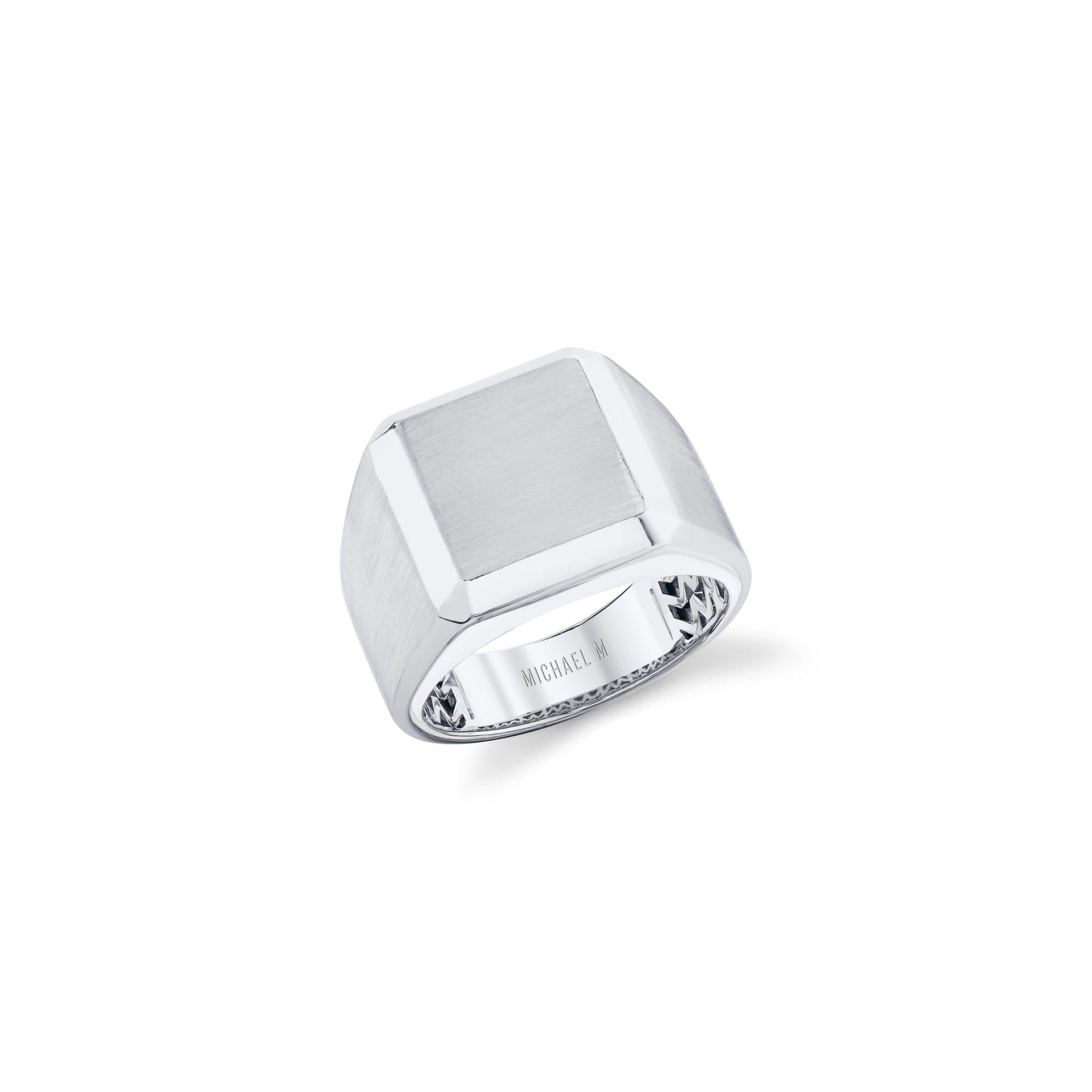 MICHAEL M Men's 18K White Gold / 9 Mens Block Signet Ring