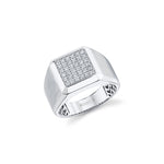 MICHAEL M Men's 18K White Gold / 9 Mens Block Signet Ring with Pave