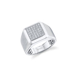 MICHAEL M Men's 18K White Gold / 9 Mens Block Signet Ring with Pave