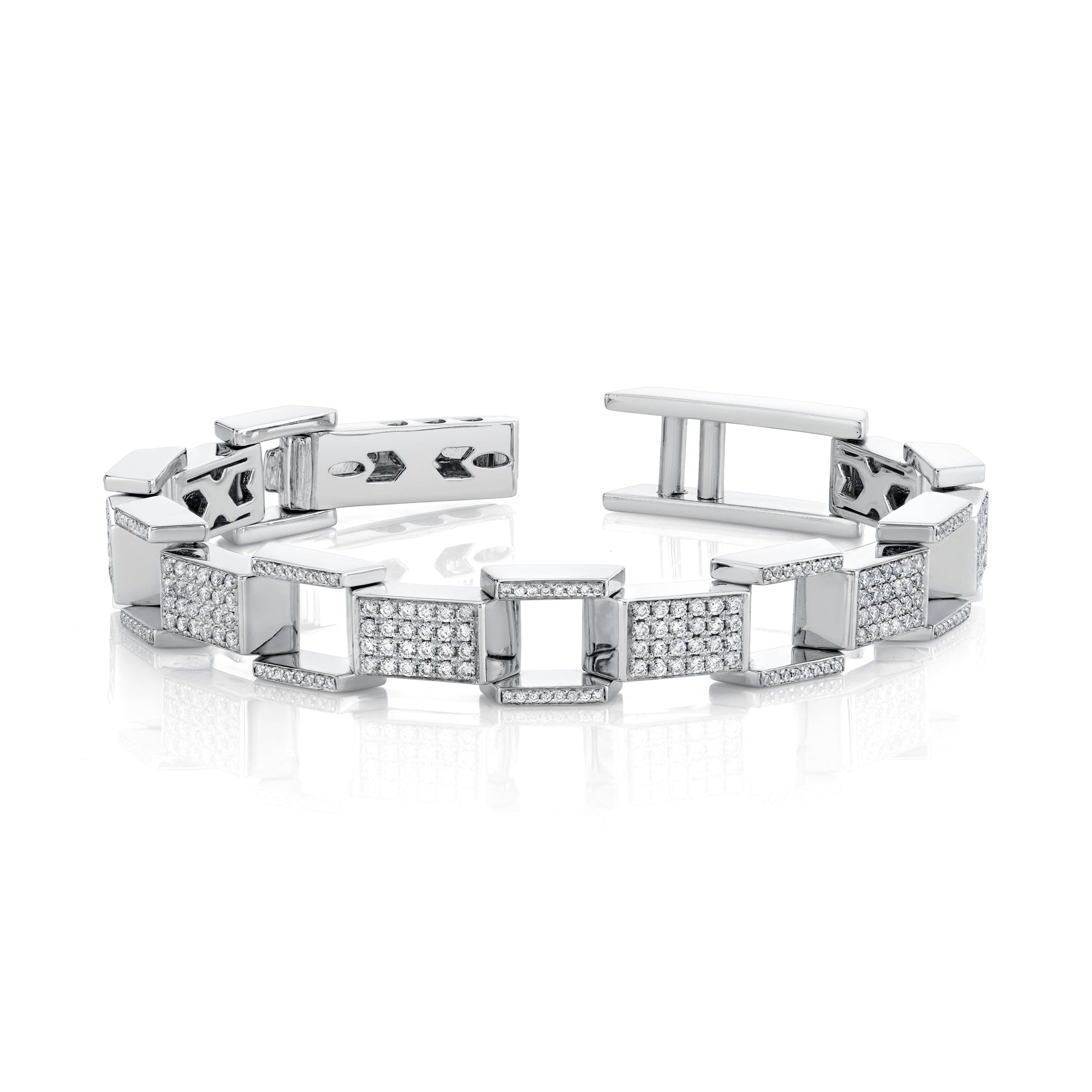MICHAEL M Men's 18k White Gold Men's Pave Block Chain Bracelet