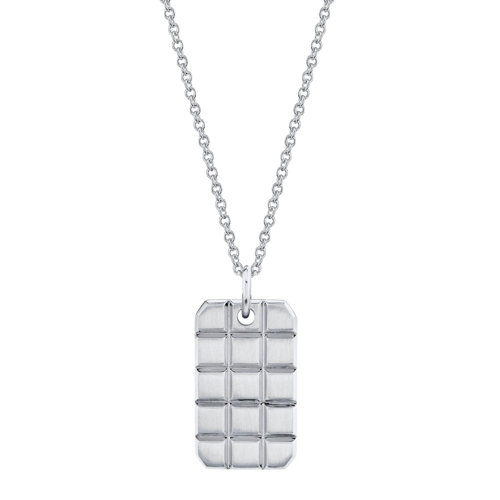 MICHAEL M Men's 18K White Gold Mens Block Dog Tag Necklace