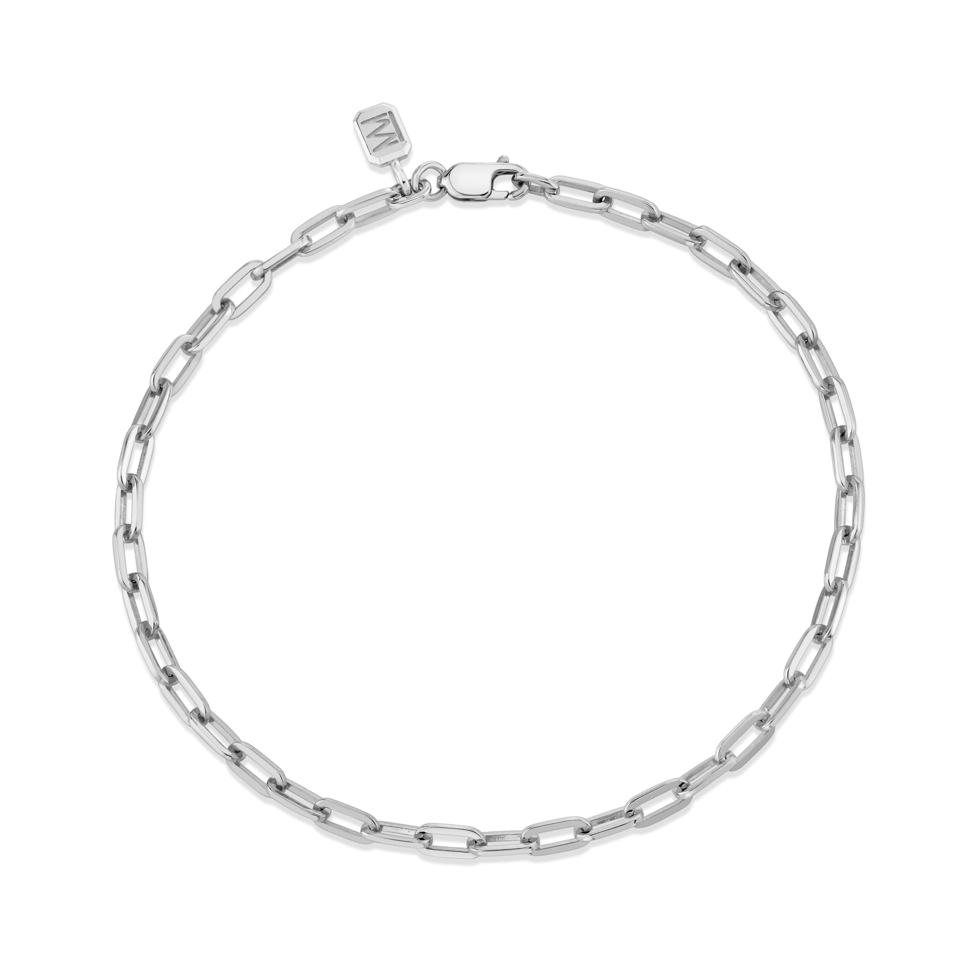 MICHAEL M Men's 18K White Gold / Small 3mm Paper Clip Link Bracelet MBR120S