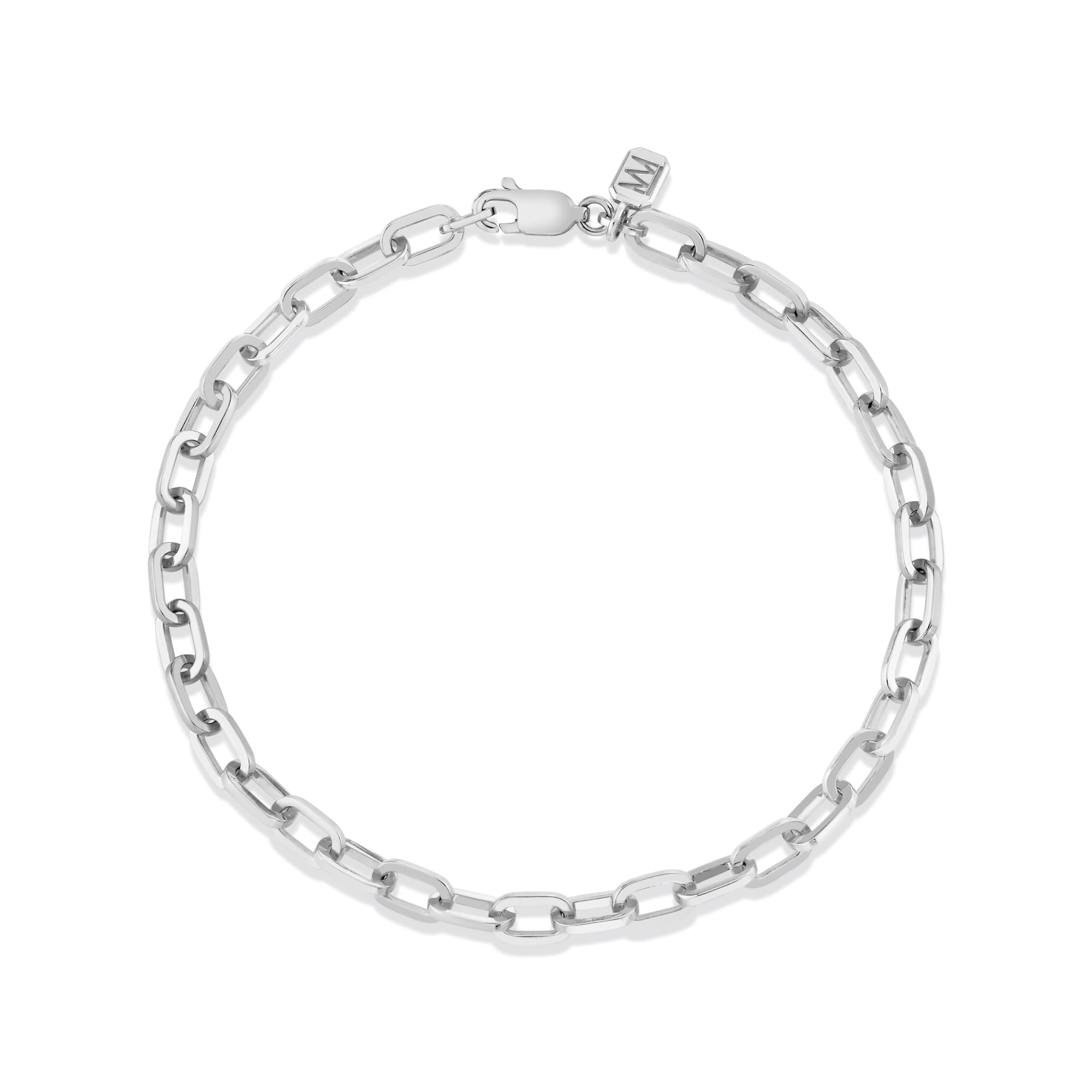 MICHAEL M Men's 18K White Gold / Small 4mm Short Paper Clip Link Bracelet MBR123S