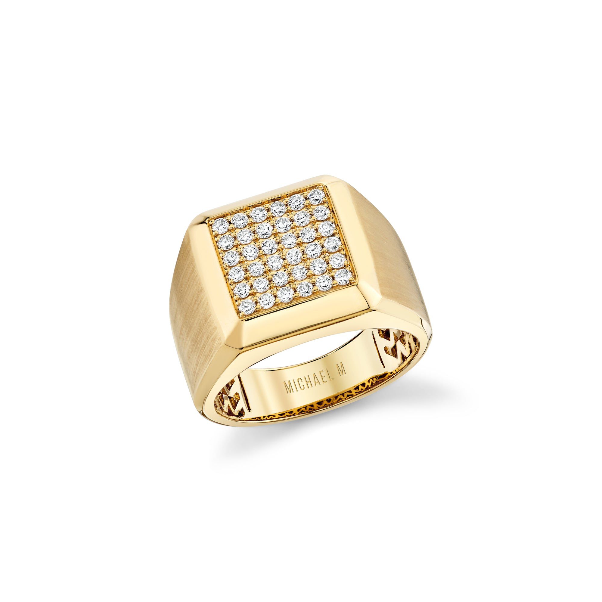 MICHAEL M Men's 18K Yellow Gold / 7.5 Mens Pinky Signet Ring with Pave