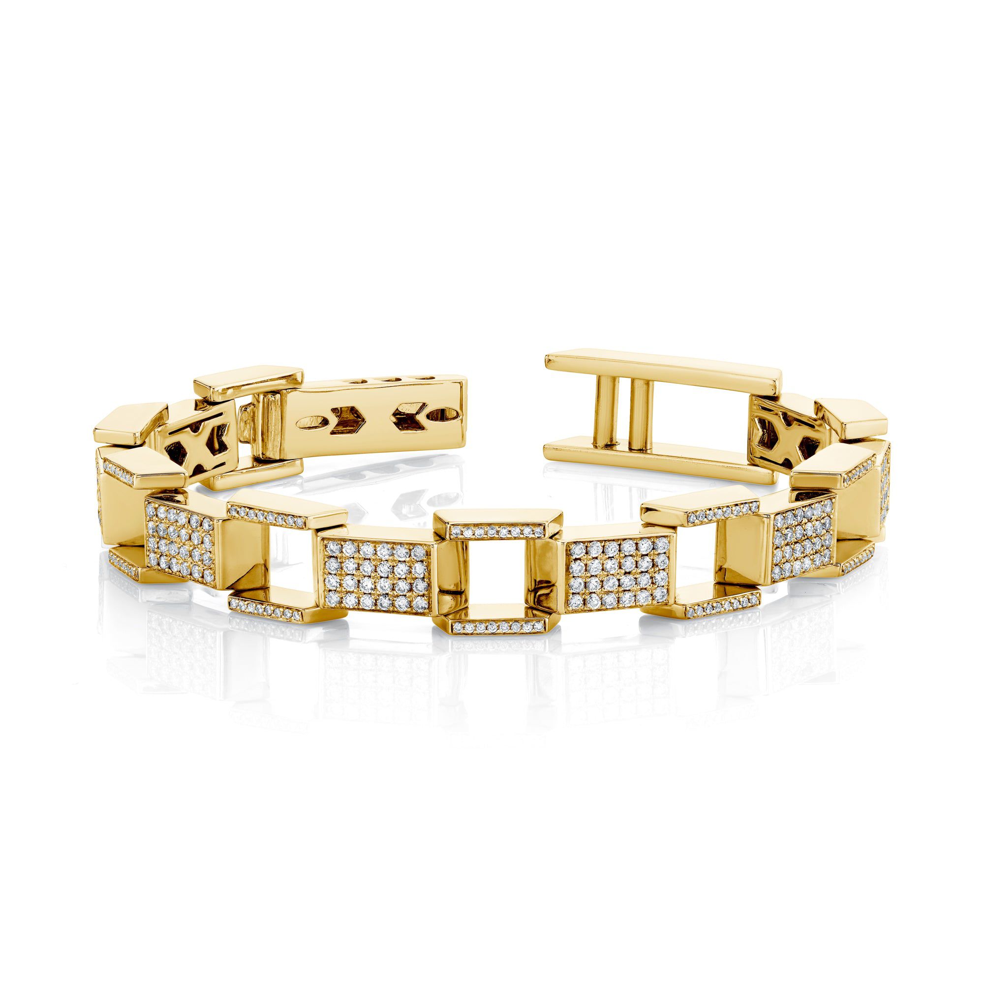 MICHAEL M Men's 18k Yellow Gold Men's Pave Block Chain Bracelet