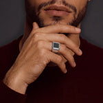 MICHAEL M Men's Men's Black Diamond Block Signet Ring with Pave