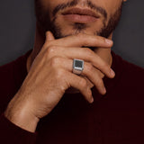 MICHAEL M Men's Men's Black Diamond Block Signet Ring with Pave