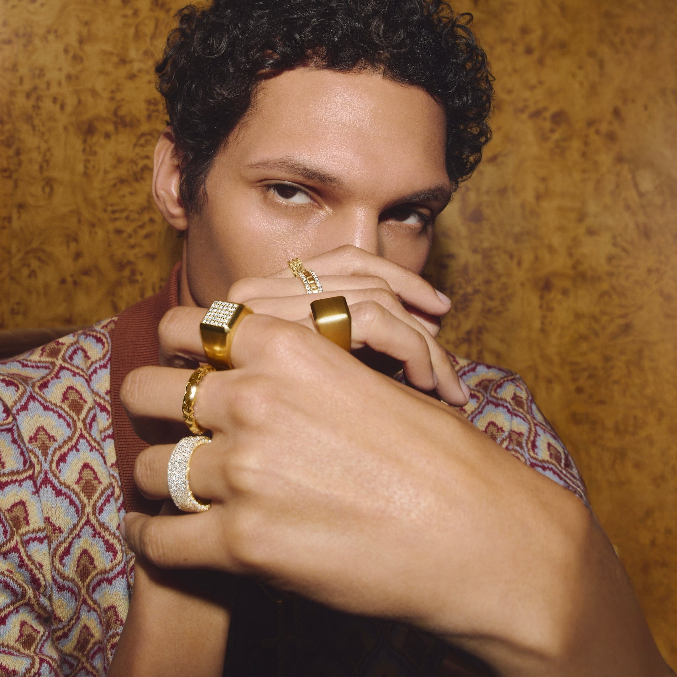 MICHAEL M Men's Mens Block Signet Ring with Pave