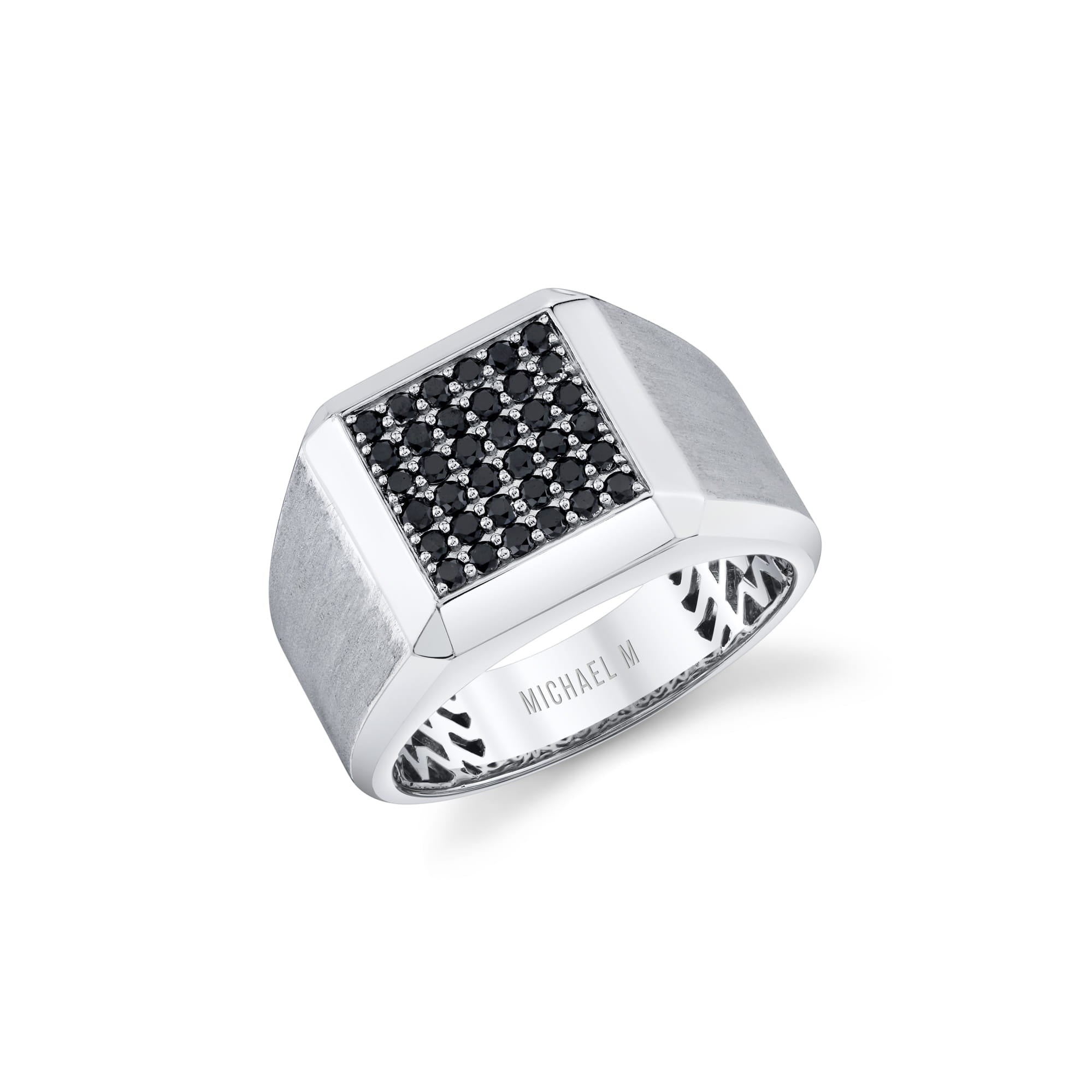 MICHAEL M Men's Silver / 7 Men's Black Diamond Block Signet Ring with Pave S-MF103PV-BD